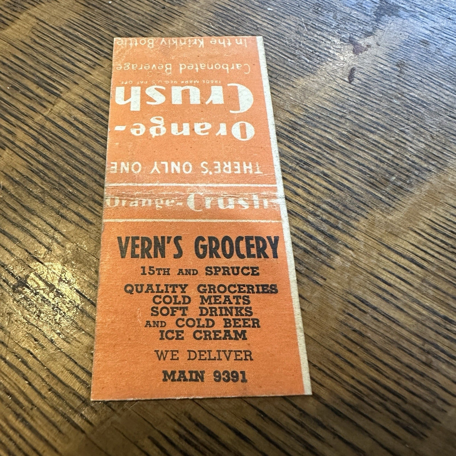 Orange Crush Vern Grocery Minneapolis MN Soda Advertising Matchbook 1940s