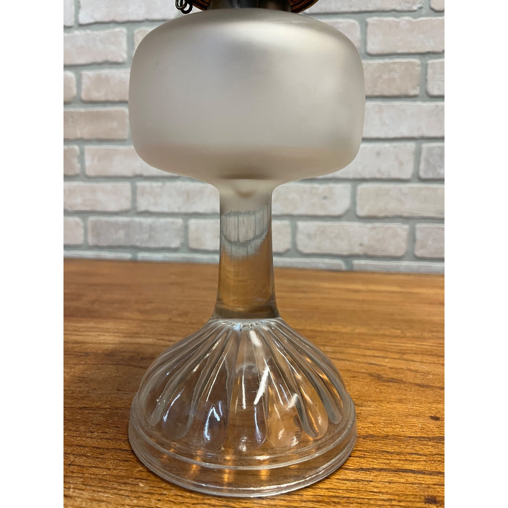 Antique Victorian Frosted Glass 11" Pedestal Oil Lamp w/ Patent 1877 Burner