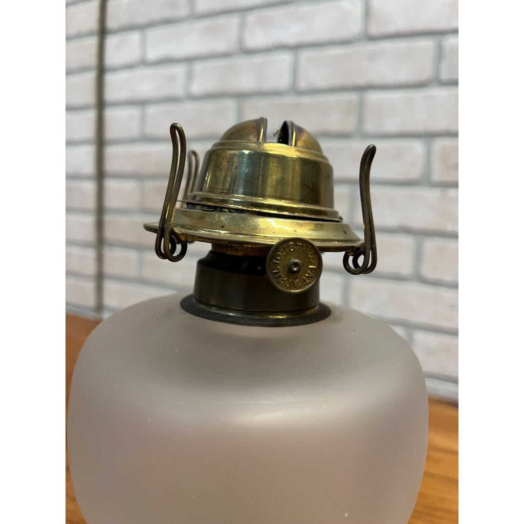 Antique Victorian Frosted Glass 11" Pedestal Oil Lamp w/ Patent 1877 Burner
