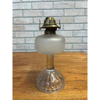 Antique Victorian Frosted Glass 11" Pedestal Oil Lamp w/ Patent 1877 Burner