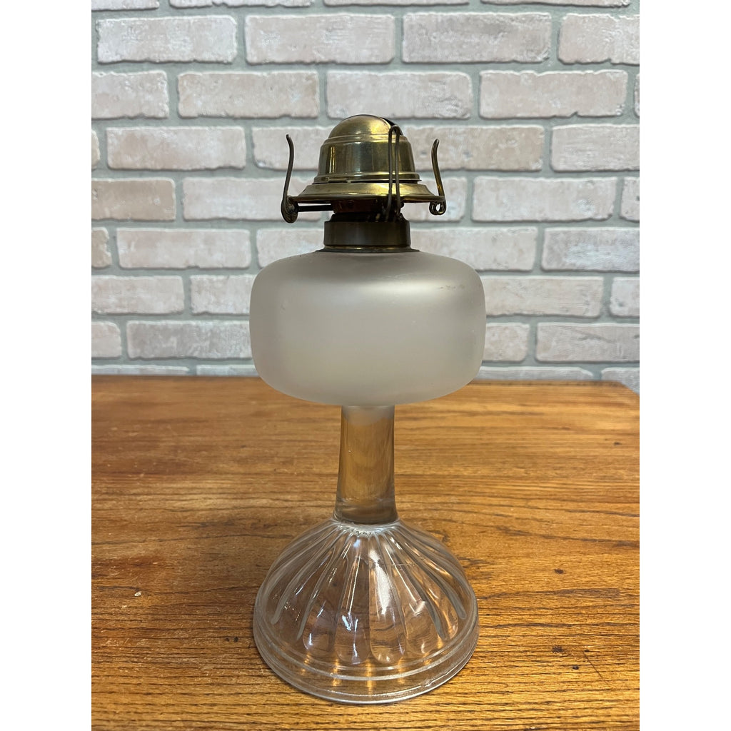 Antique Victorian Frosted Glass 11" Pedestal Oil Lamp w/ Patent 1877 Burner