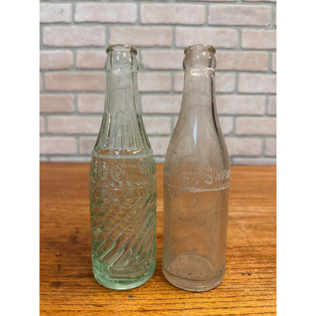 Vintage Lot of 2 Lakeside Sheboygan Wiconsin Soda Bottles Twisted Green 7-1/2 and 7 oz