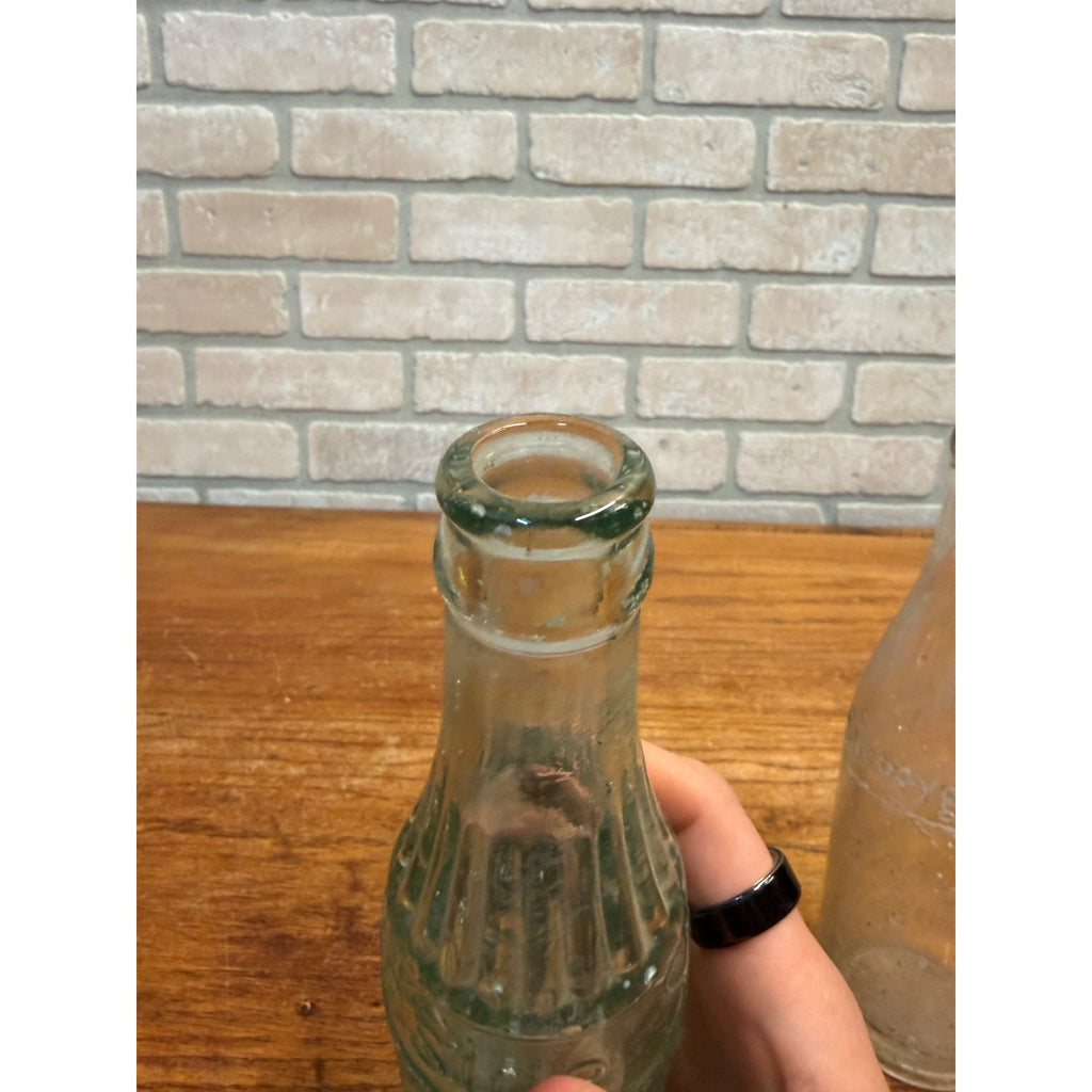 Vintage Lot of 2 Lakeside Sheboygan Wiconsin Soda Bottles Twisted Green 7-1/2 and 7 oz