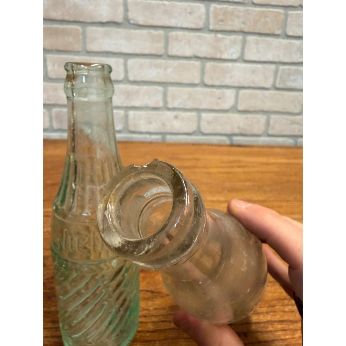 Vintage Lot of 2 Lakeside Sheboygan Wiconsin Soda Bottles Twisted Green 7-1/2 and 7 oz