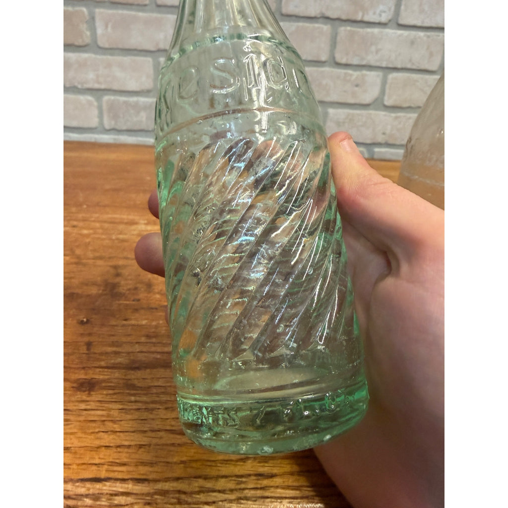 Vintage Lot of 2 Lakeside Sheboygan Wiconsin Soda Bottles Twisted Green 7-1/2 and 7 oz