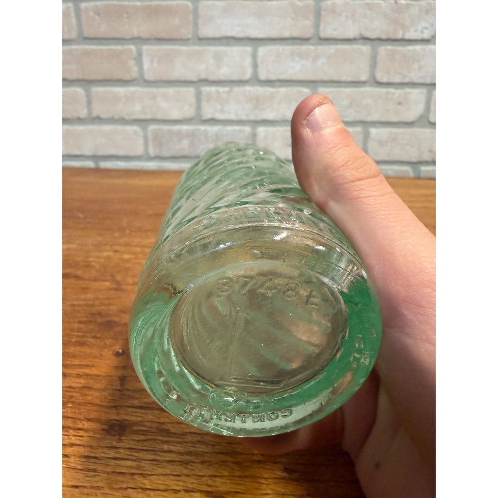 Vintage Lot of 2 Lakeside Sheboygan Wiconsin Soda Bottles Twisted Green 7-1/2 and 7 oz