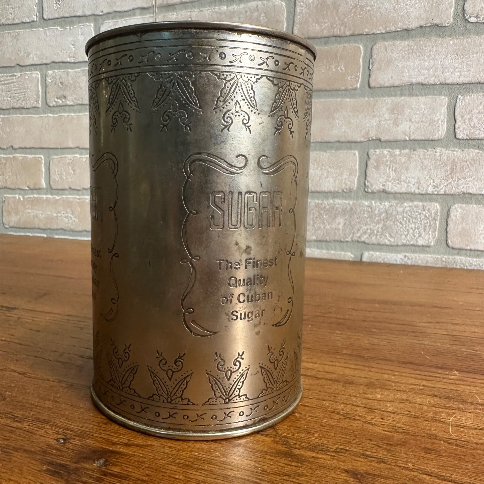 Vintage The Finest Quality of CUBAN SUGAR Silver Plated Brass CAN Country Store