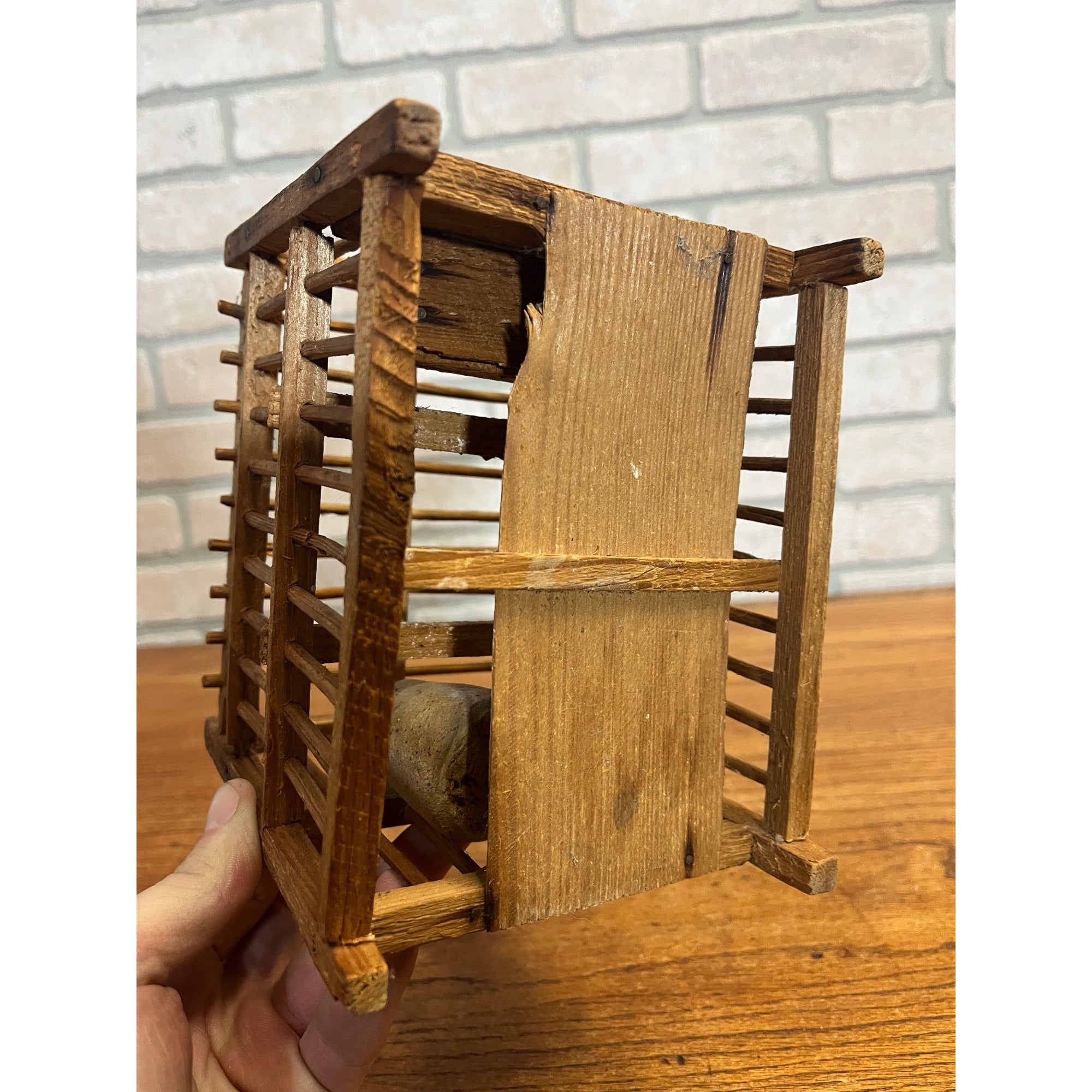 Antique Coal Miner's Wooden Bird Cage Stoneware Water Dish Wood Feeder Perches