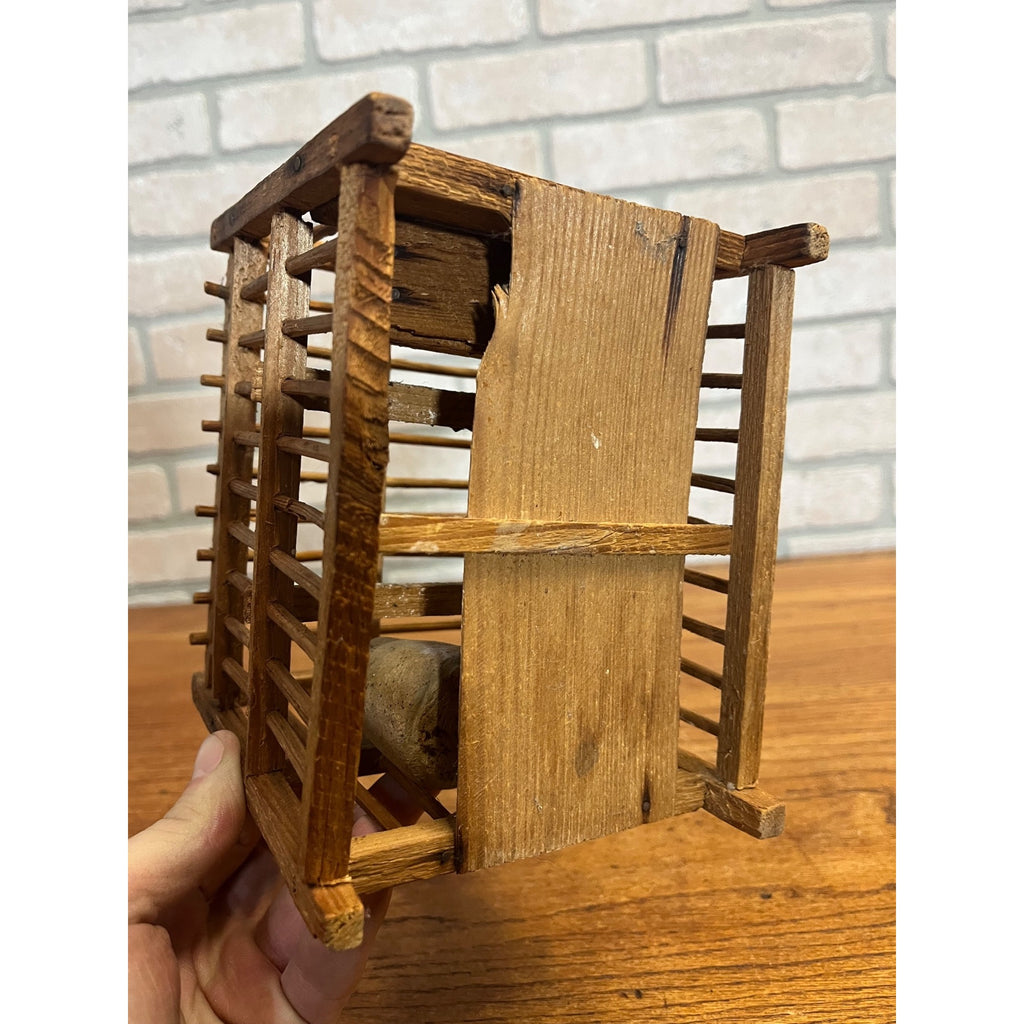 Antique Coal Miner's Wooden Bird Cage Stoneware Water Dish Wood Feeder Perches