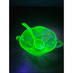 Vintage Uranium Glass Mayonnaise Sauce Serving Bowl & Ladle Teal Blue Handled