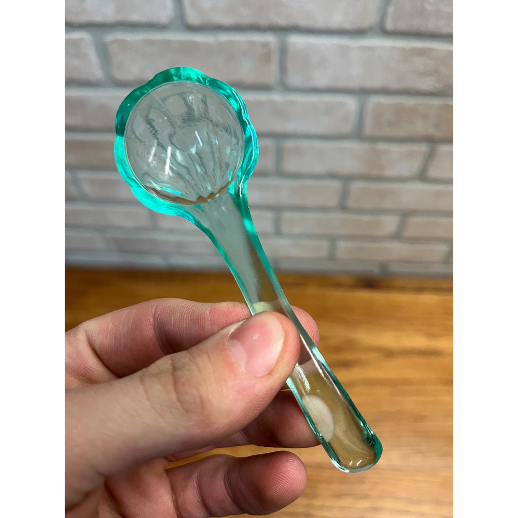 Vintage Uranium Glass Mayonnaise Sauce Serving Bowl & Ladle Teal Blue Handled