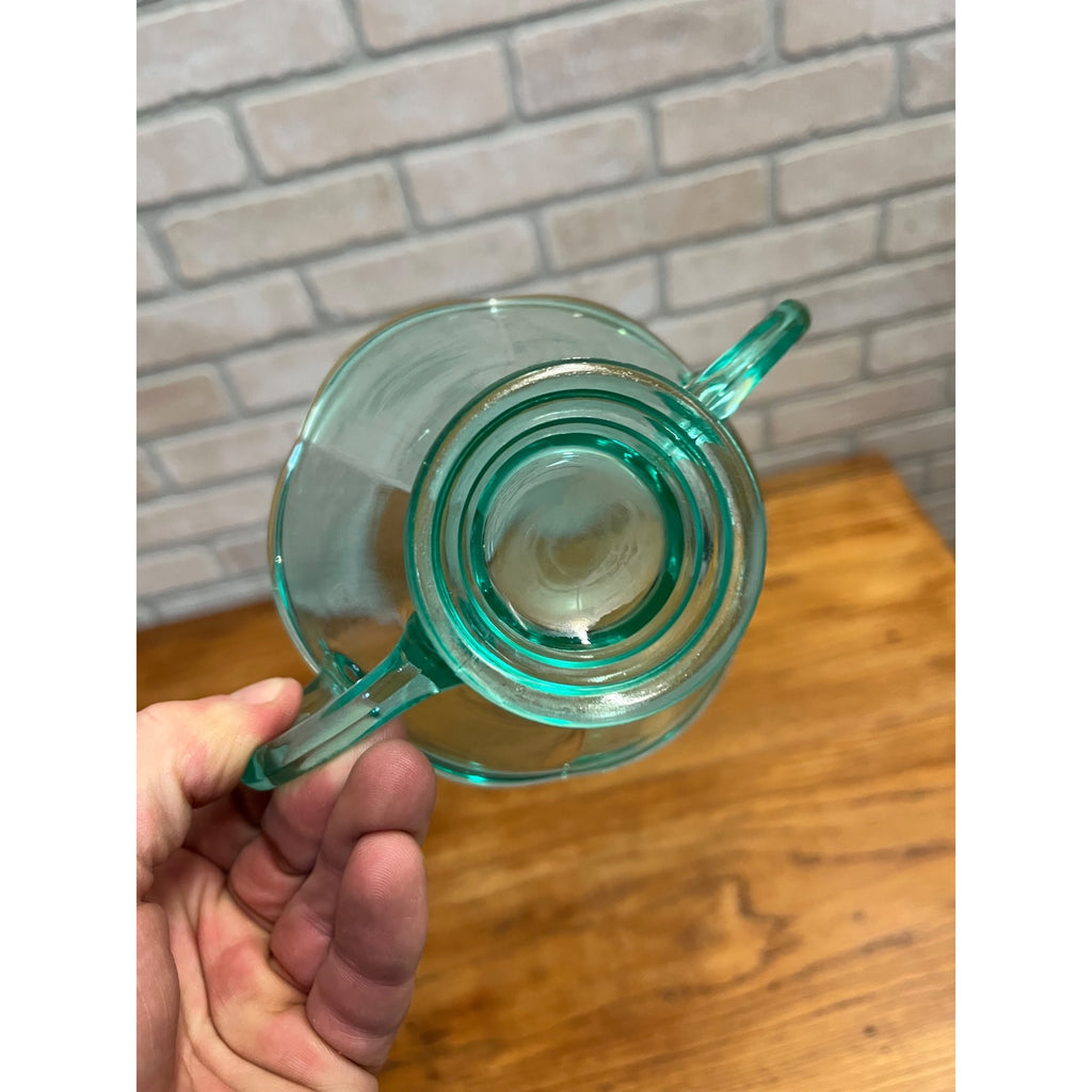Vintage Uranium Glass Mayonnaise Sauce Serving Bowl & Ladle Teal Blue Handled