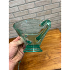 Vintage Uranium Glass Mayonnaise Sauce Serving Bowl & Ladle Teal Blue Handled