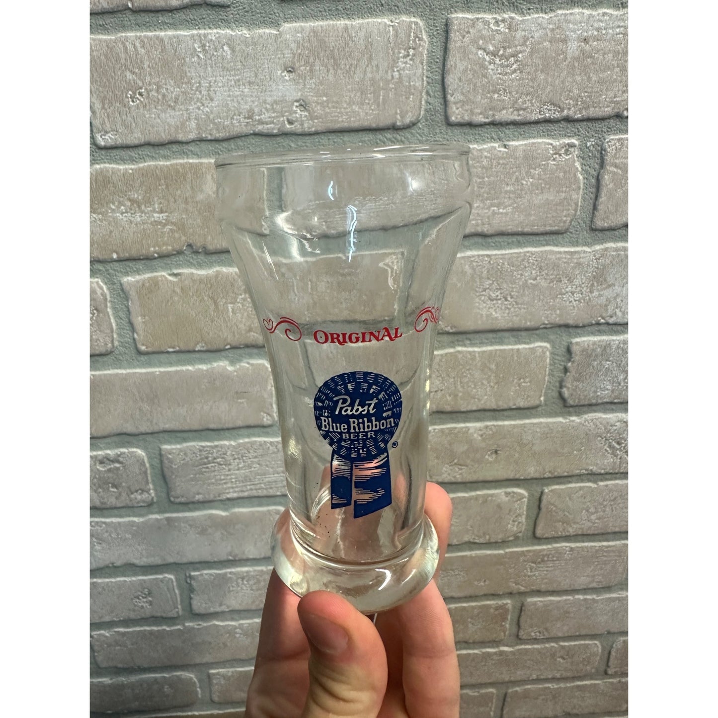 ORIGINAL PABST BLUE RIBBON BEER PILSNER 6oz TULIP DRINKING GLASS BAR MANCAVE VTG