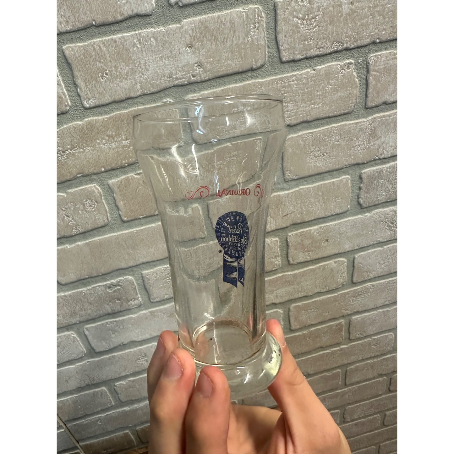 ORIGINAL PABST BLUE RIBBON BEER PILSNER 6oz TULIP DRINKING GLASS BAR MANCAVE VTG