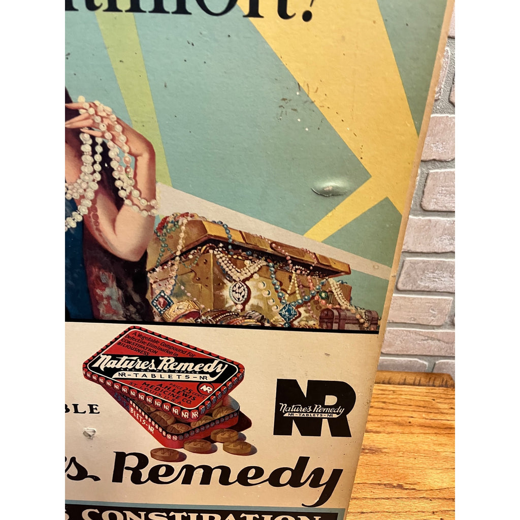 Vintage Art Deco Nature's Remedy Laxatives Advertising Sign Poster 1940s