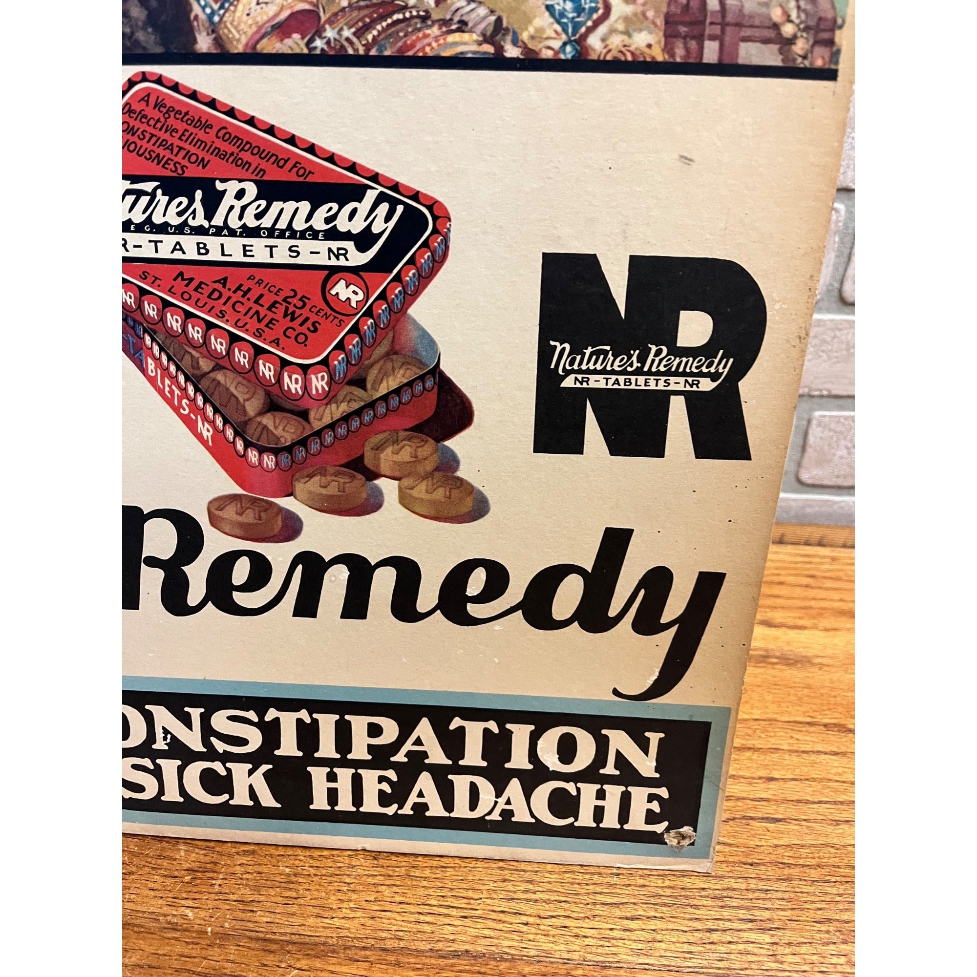 Vintage Art Deco Nature's Remedy Laxatives Advertising Sign Poster 1940s