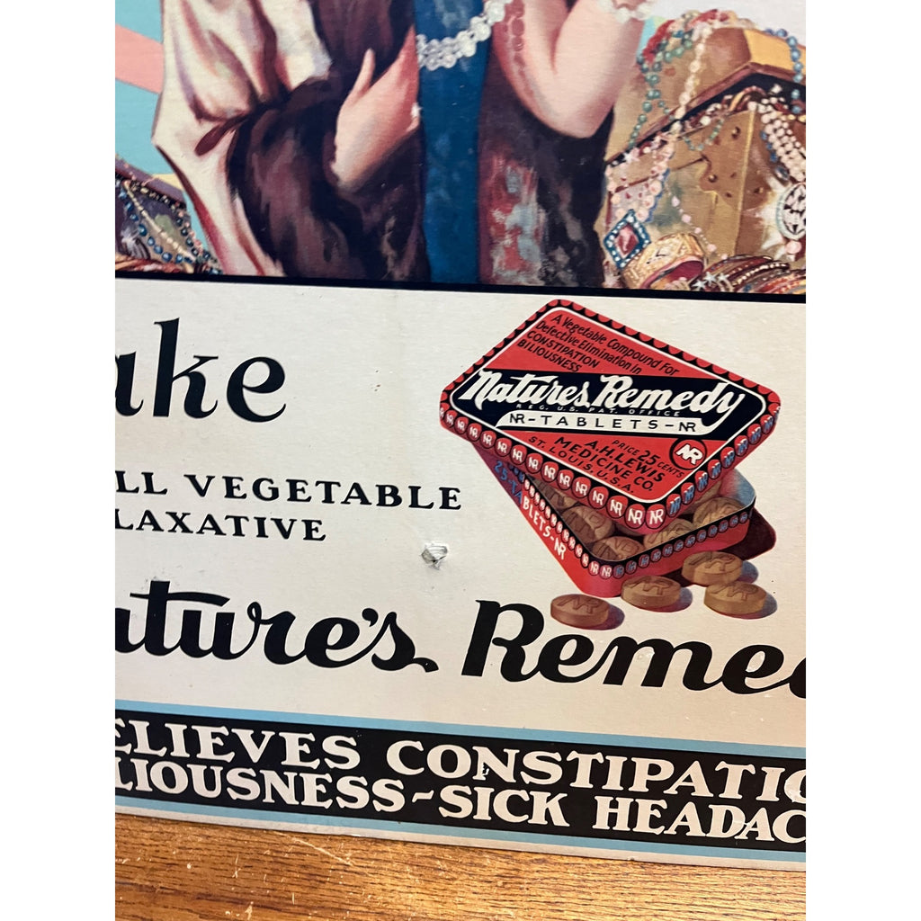 Vintage Art Deco Nature's Remedy Laxatives Advertising Sign Poster 1940s