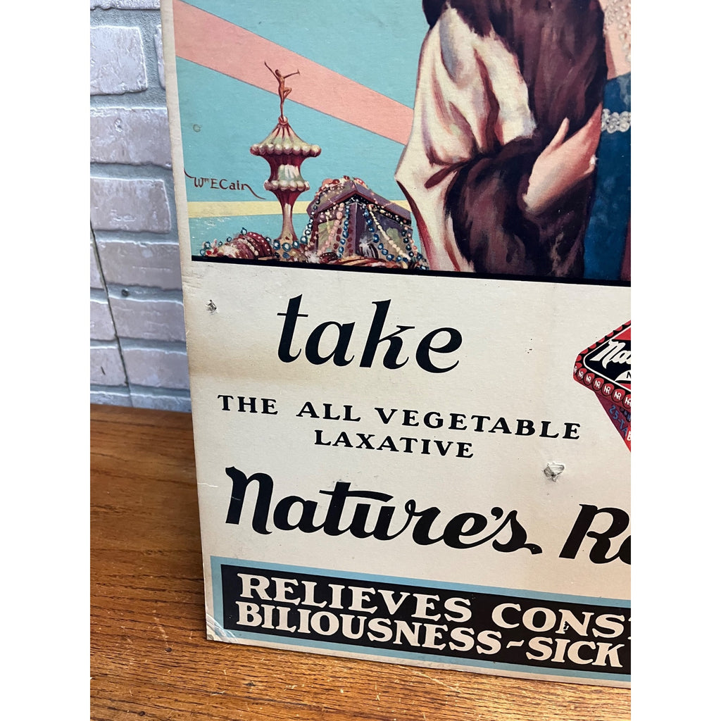 Vintage Art Deco Nature's Remedy Laxatives Advertising Sign Poster 1940s