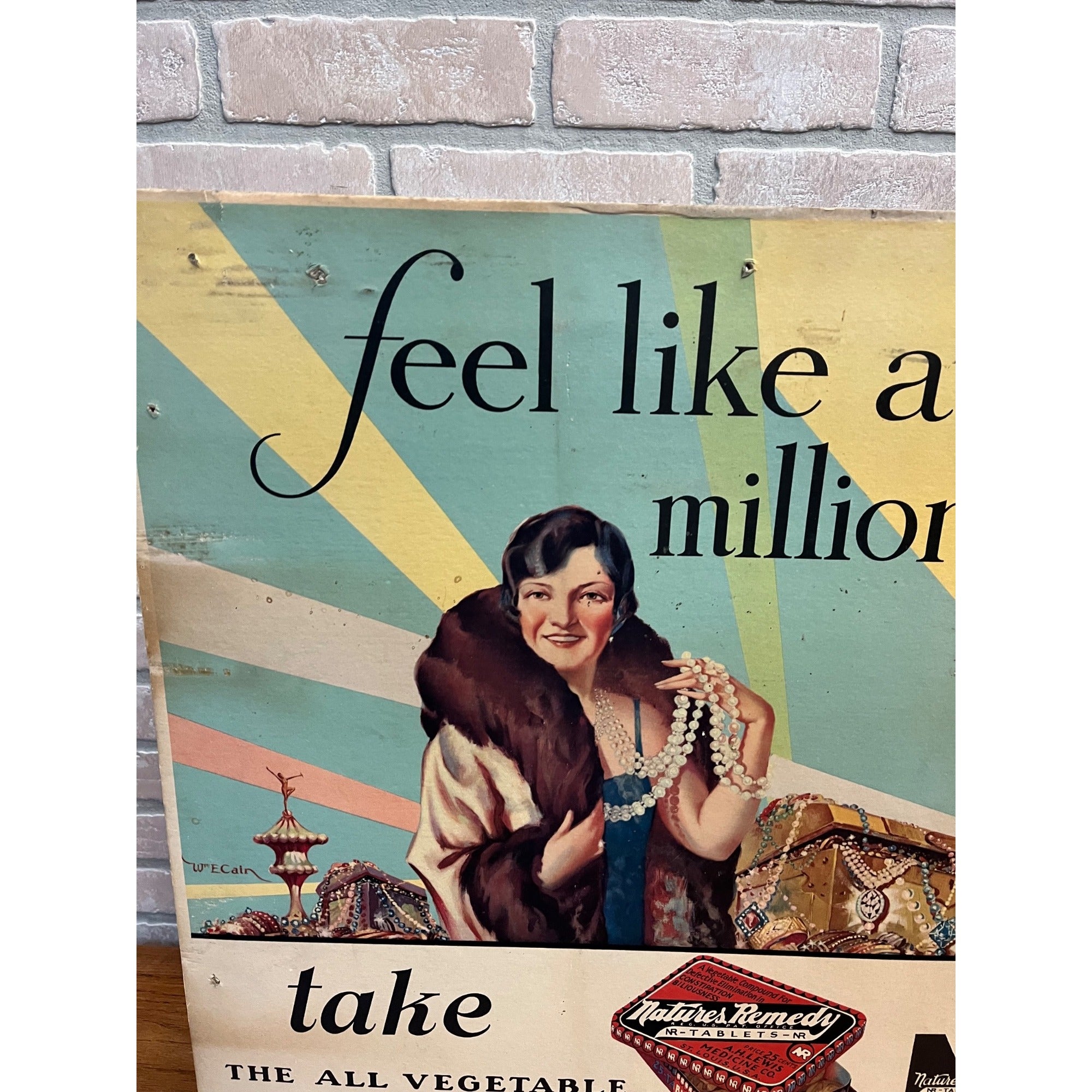 Vintage Art Deco Nature's Remedy Laxatives Advertising Sign Poster 1940s