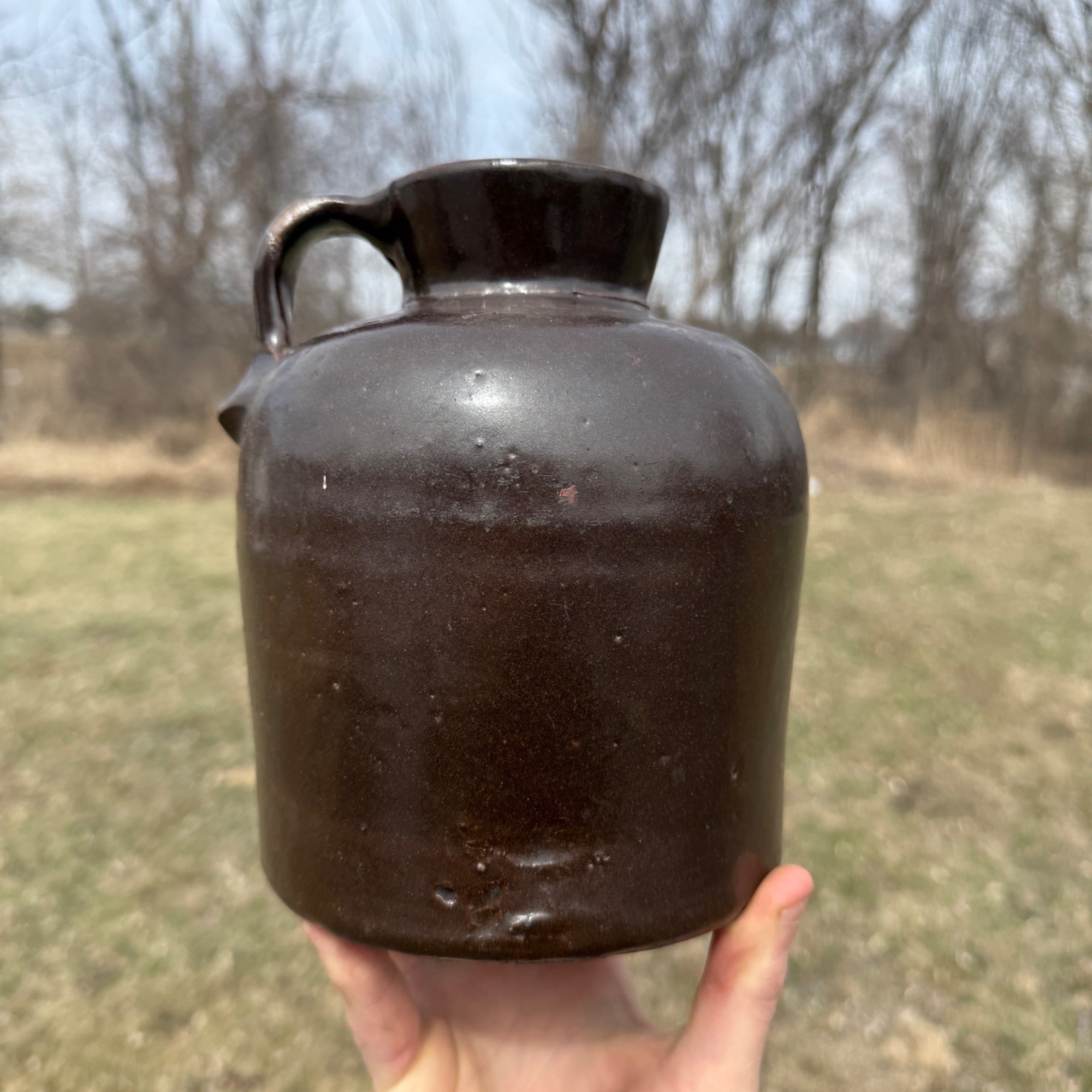 Antique Small Stoneware Primitive Brown Glazed Pitcher Jug
