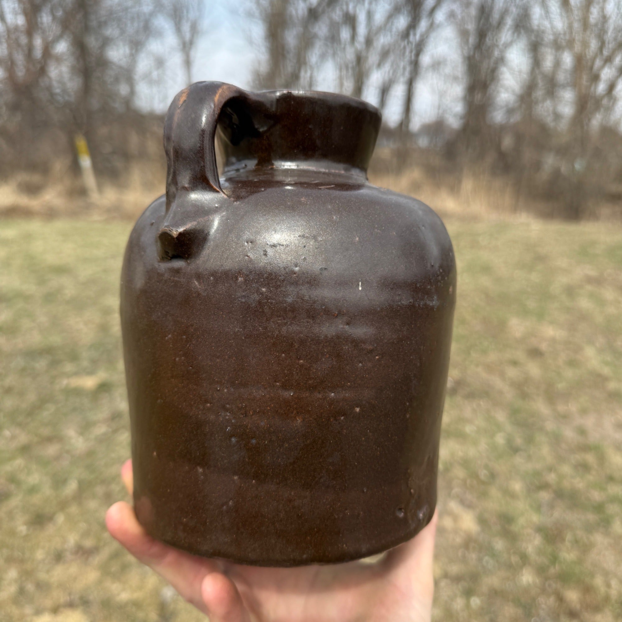 Antique Small Stoneware Primitive Brown Glazed Pitcher Jug