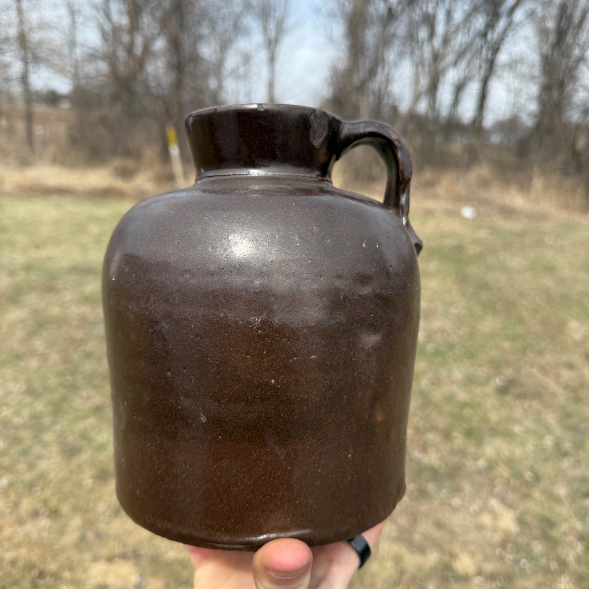 Antique Small Stoneware Primitive Brown Glazed Pitcher Jug