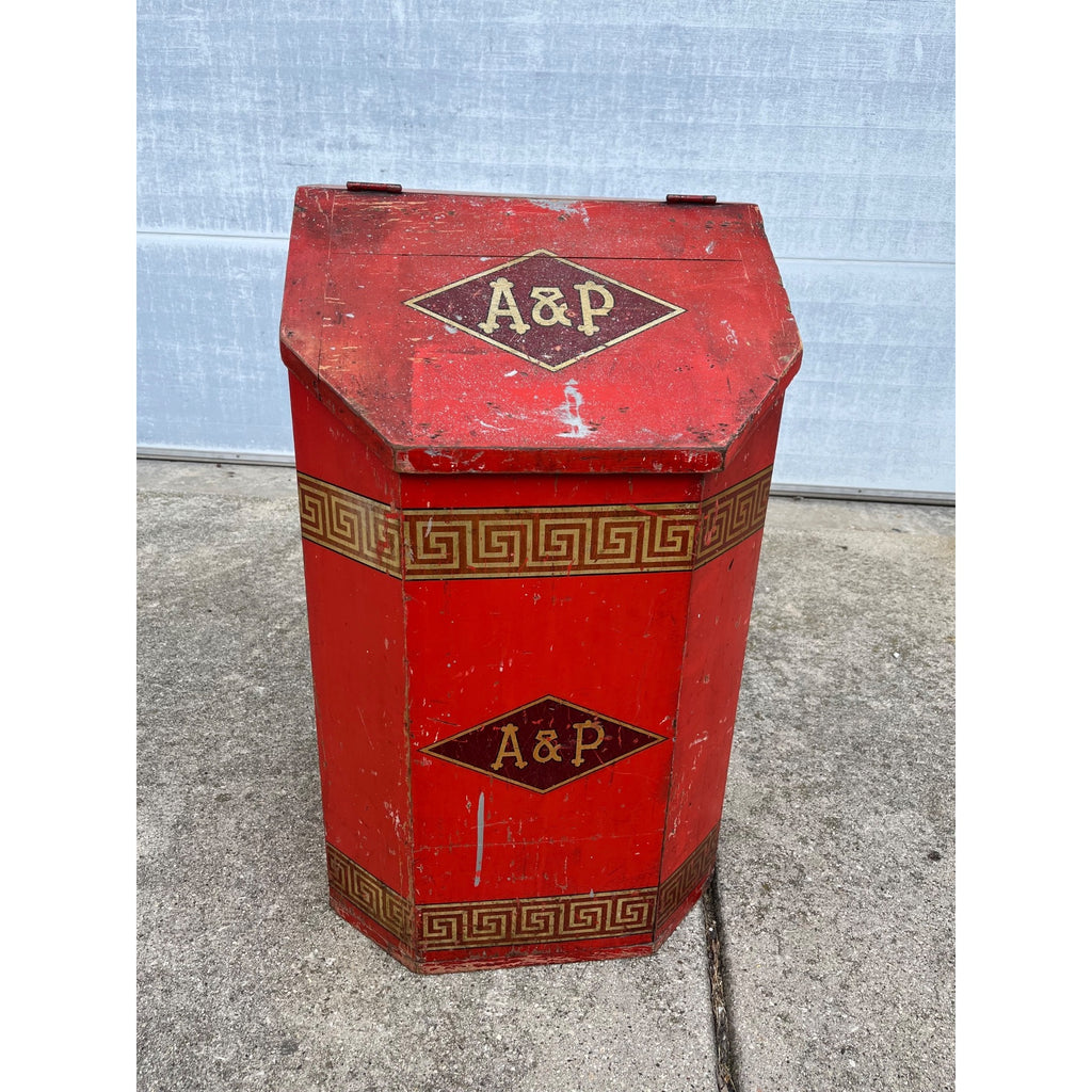 Vintage 1900s A&P Atlantic & Pacific Co. Wooden Coffee Bin General Store Country
