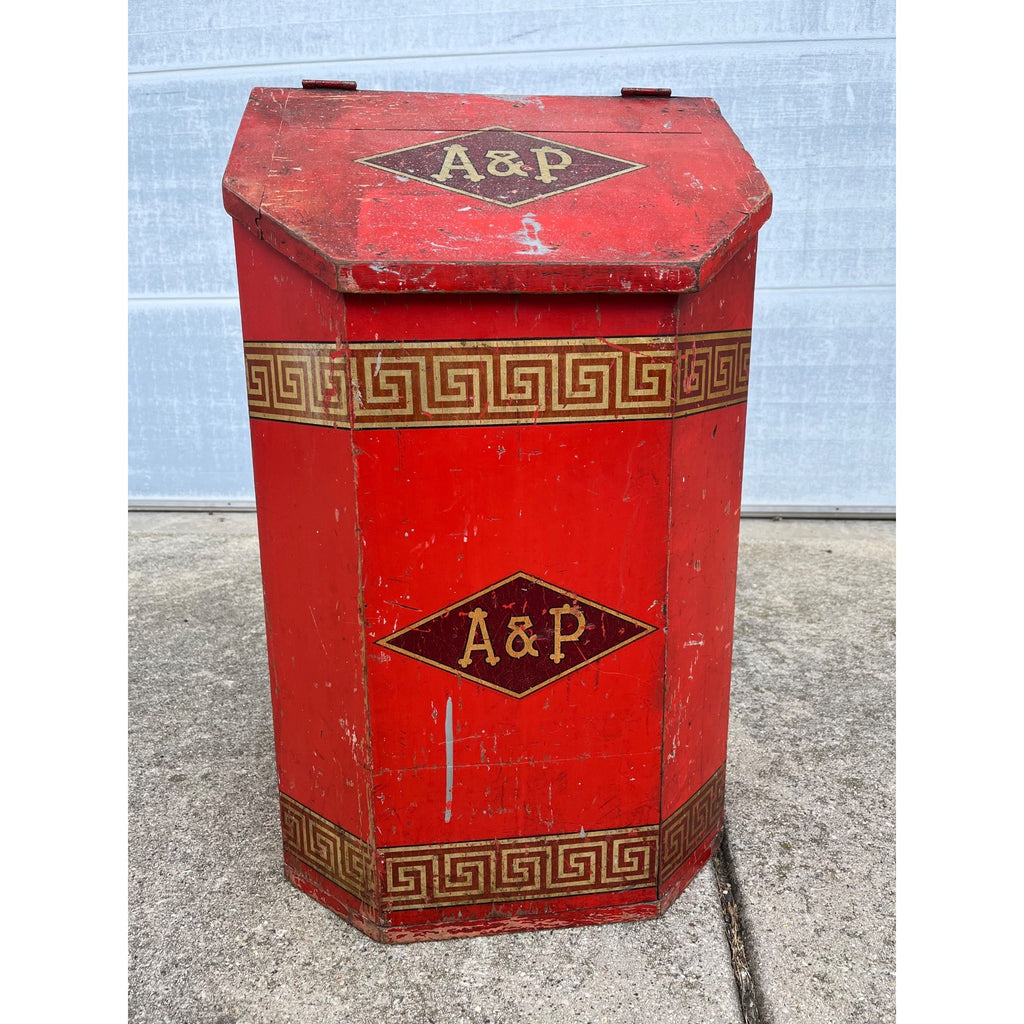 Vintage 1900s A&P Atlantic & Pacific Co. Wooden Coffee Bin General Store Country