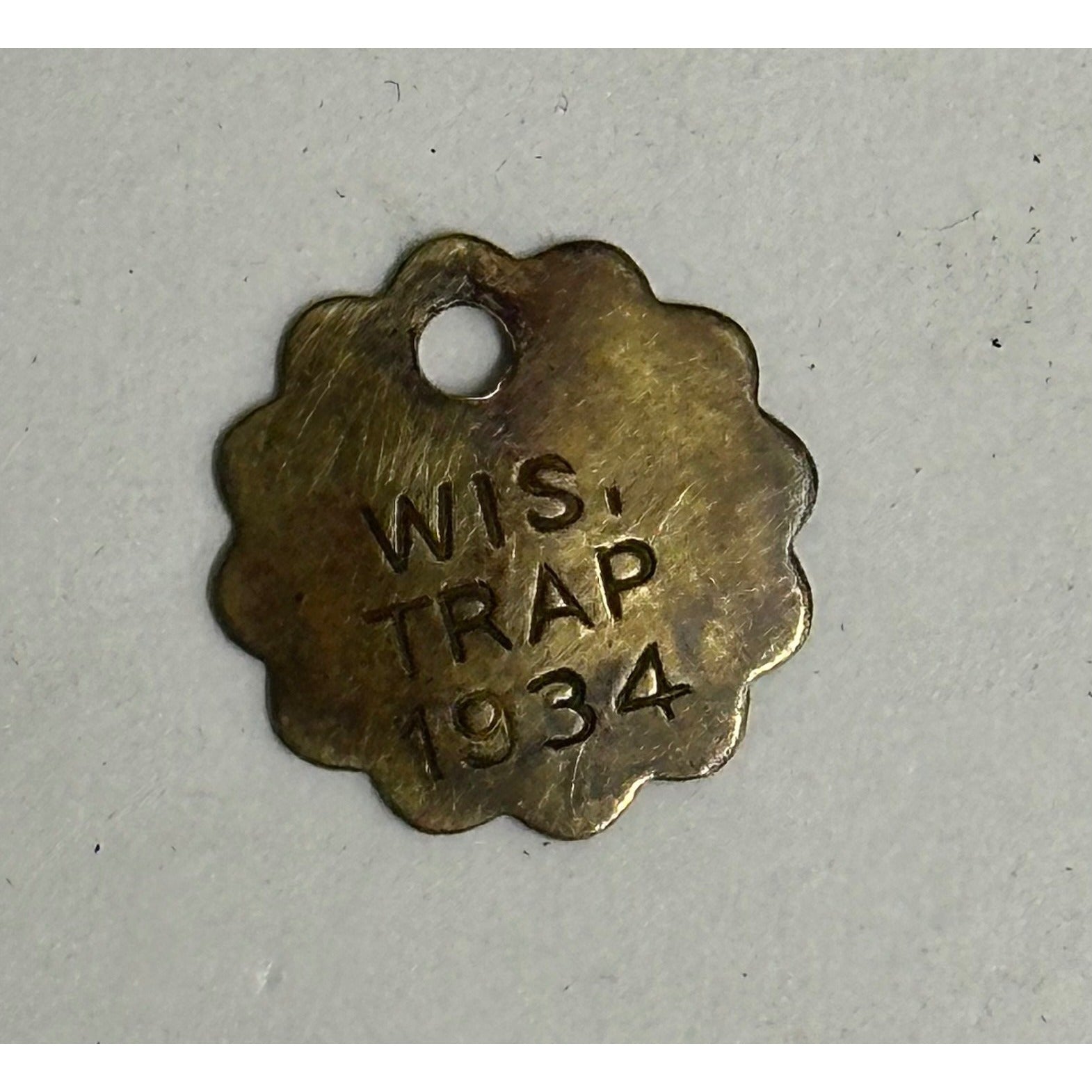 Vintage 1934 Wisconsin Trap Tag Trapping Hunting License