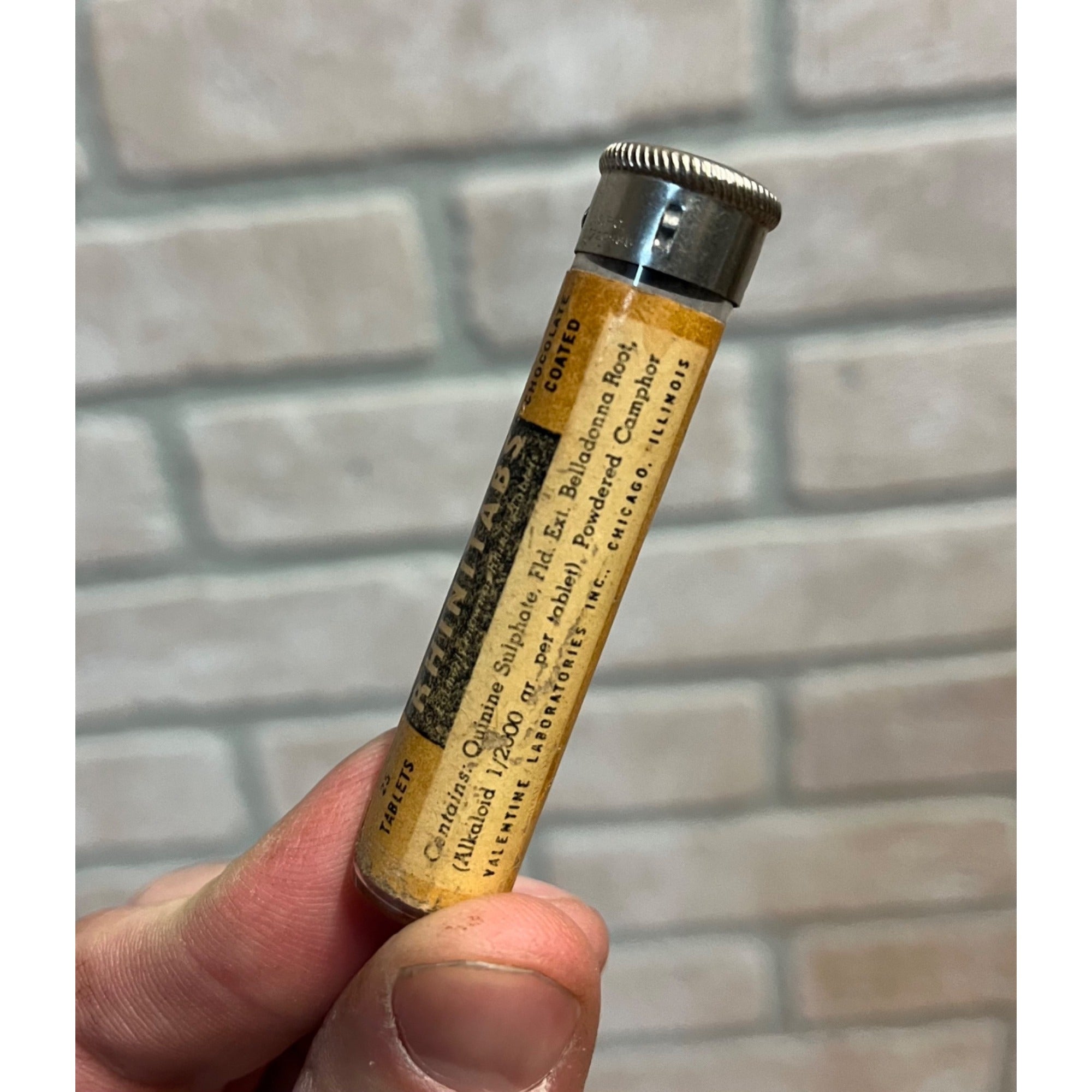 Vintage Rhinitabs Medicine Tube Empty Valentine Laboratories Chicago Chocolate
