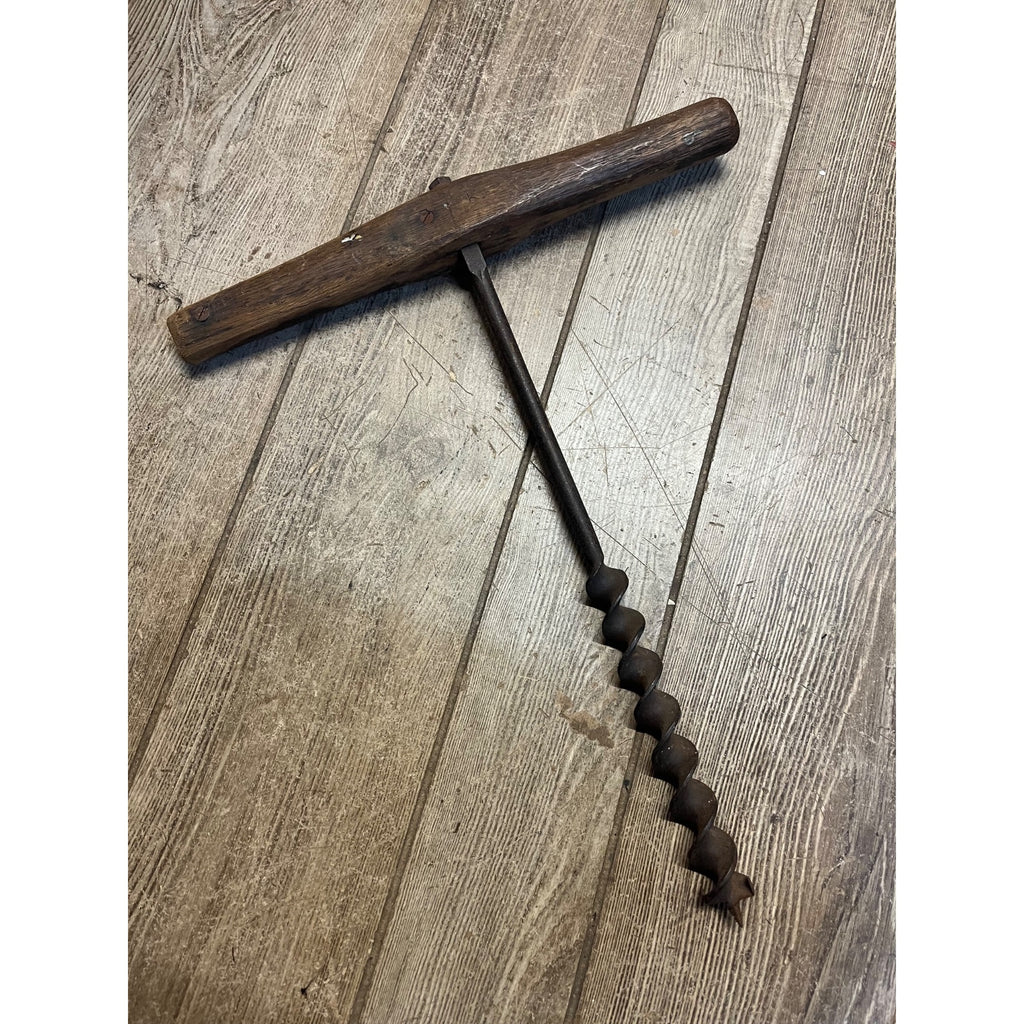 Antique Primitive Early T-Handle Hand  Drill Auger Woodworking Tool 17"