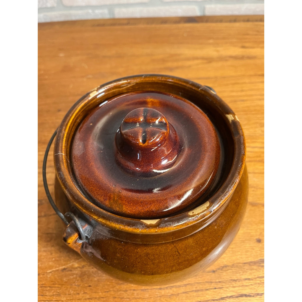 Vintage Red Wing Bean Pot Wire Bail Handle Union Stoneware Co  W/ Lid