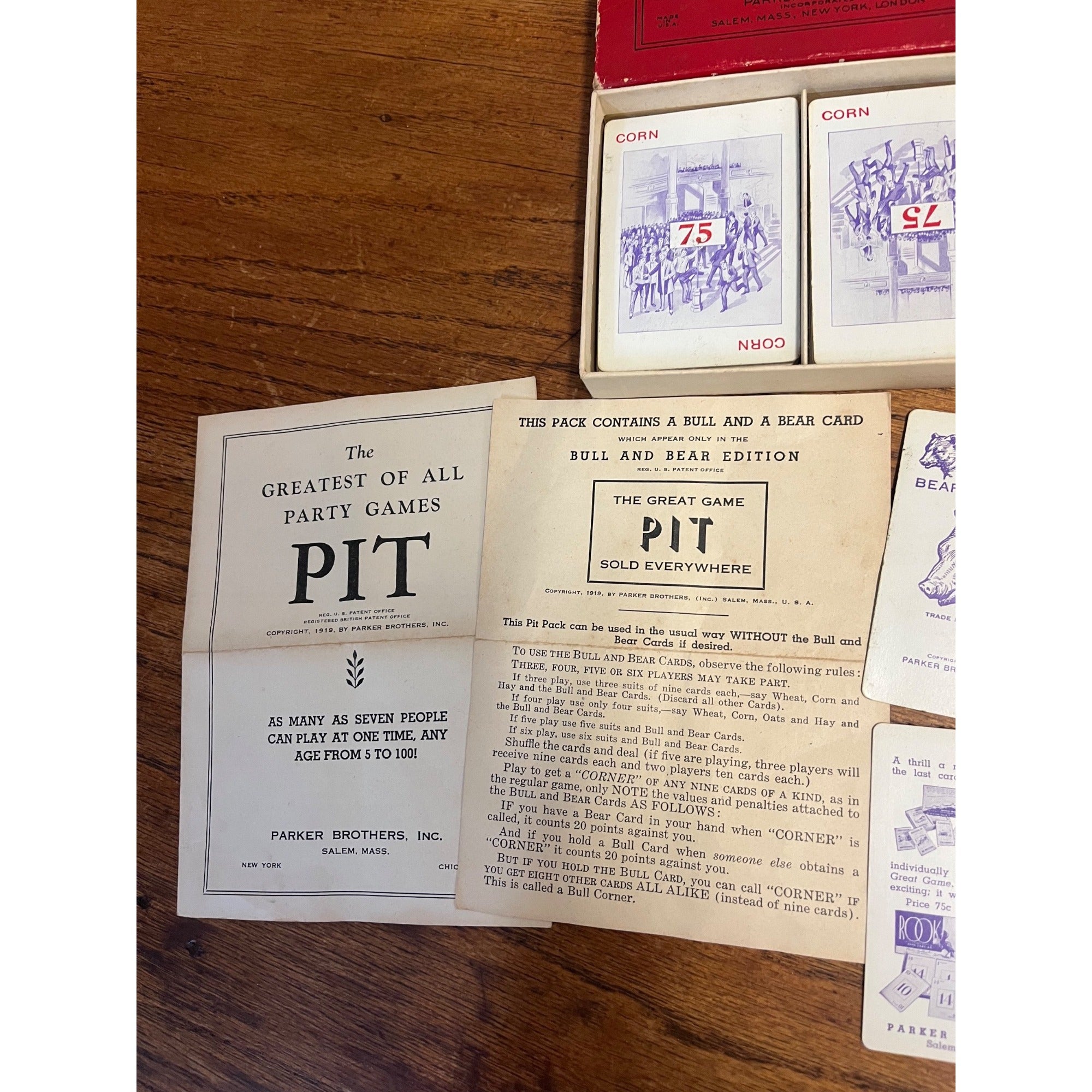Vintage Pit Card Game Parker Brothers Incorporated USA 1919 Bull and Bear Edition Grain Exchange Complete