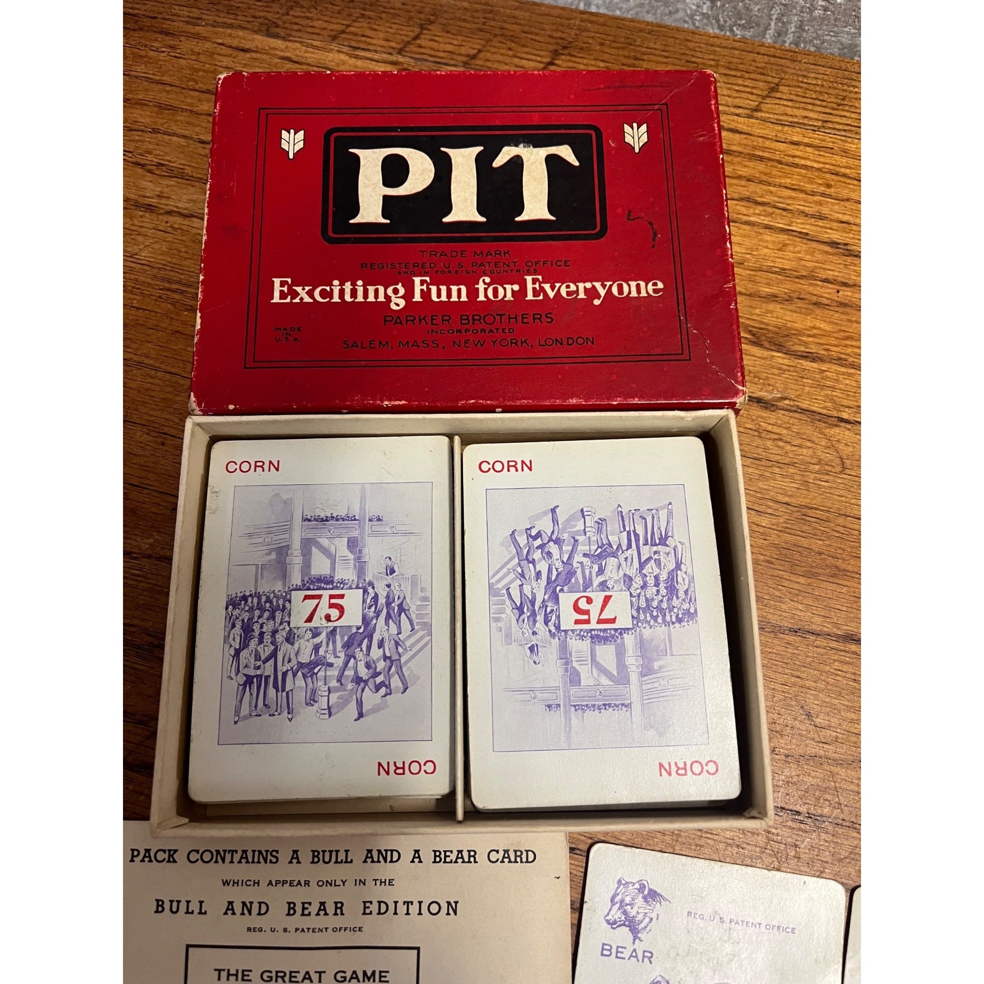 Vintage Pit Card Game Parker Brothers Incorporated USA 1919 Bull and Bear Edition Grain Exchange Complete