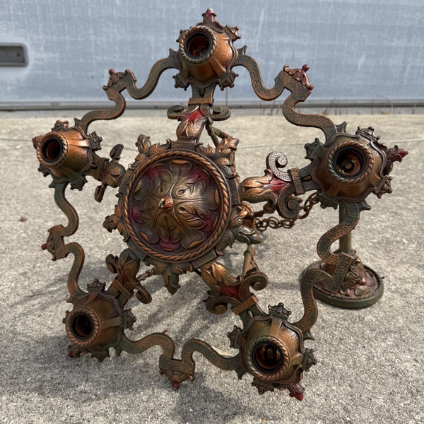 Antique Art Nouveau Victorian Hanging Ceiling Light Fixture Chandelier 5-Bulb