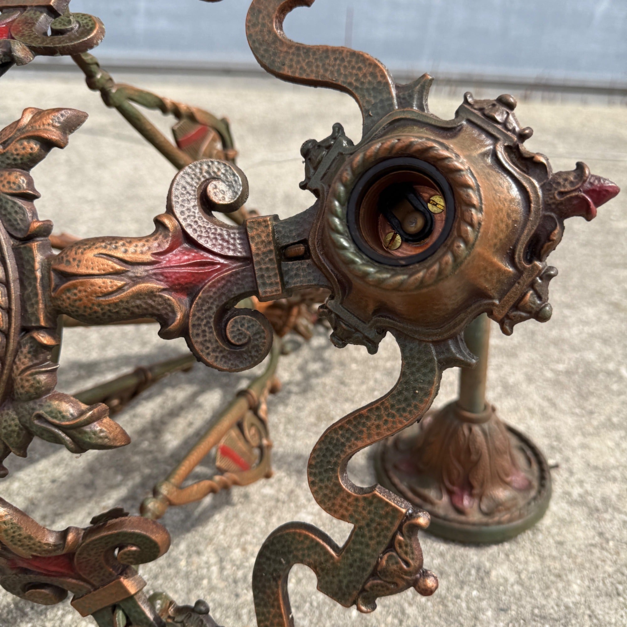 Antique Art Nouveau Victorian Hanging Ceiling Light Fixture Chandelier 5-Bulb