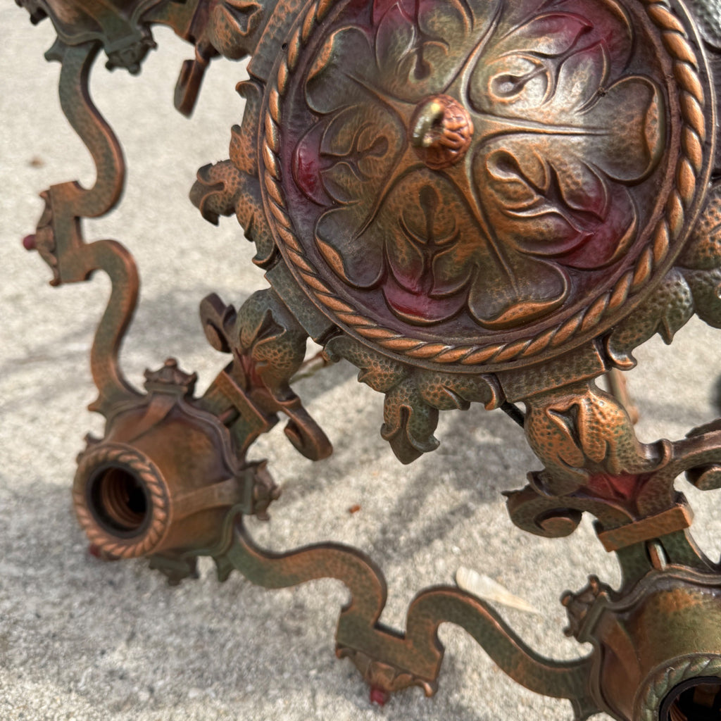 Antique Art Nouveau Victorian Hanging Ceiling Light Fixture Chandelier 5-Bulb