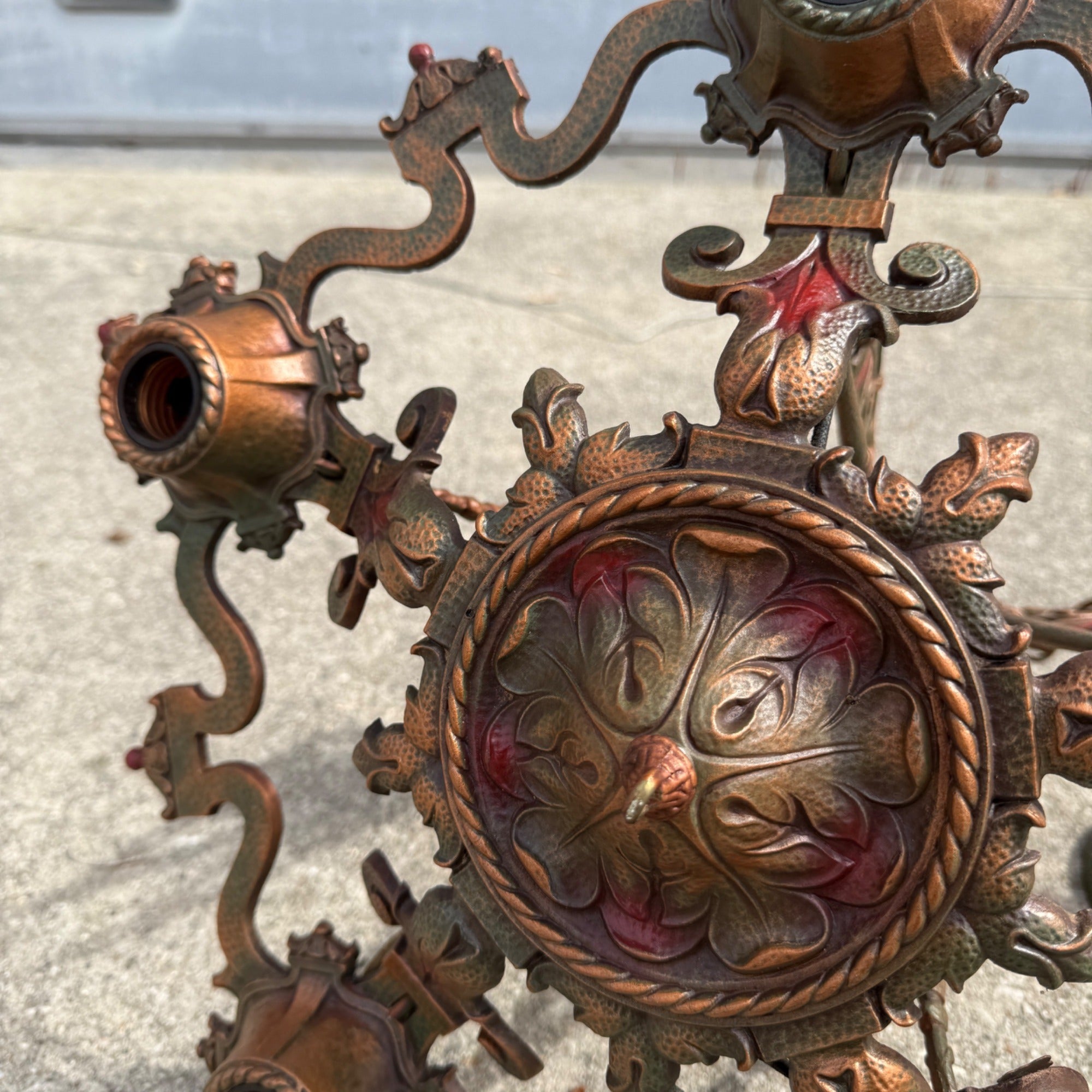 Antique Art Nouveau Victorian Hanging Ceiling Light Fixture Chandelier 5-Bulb