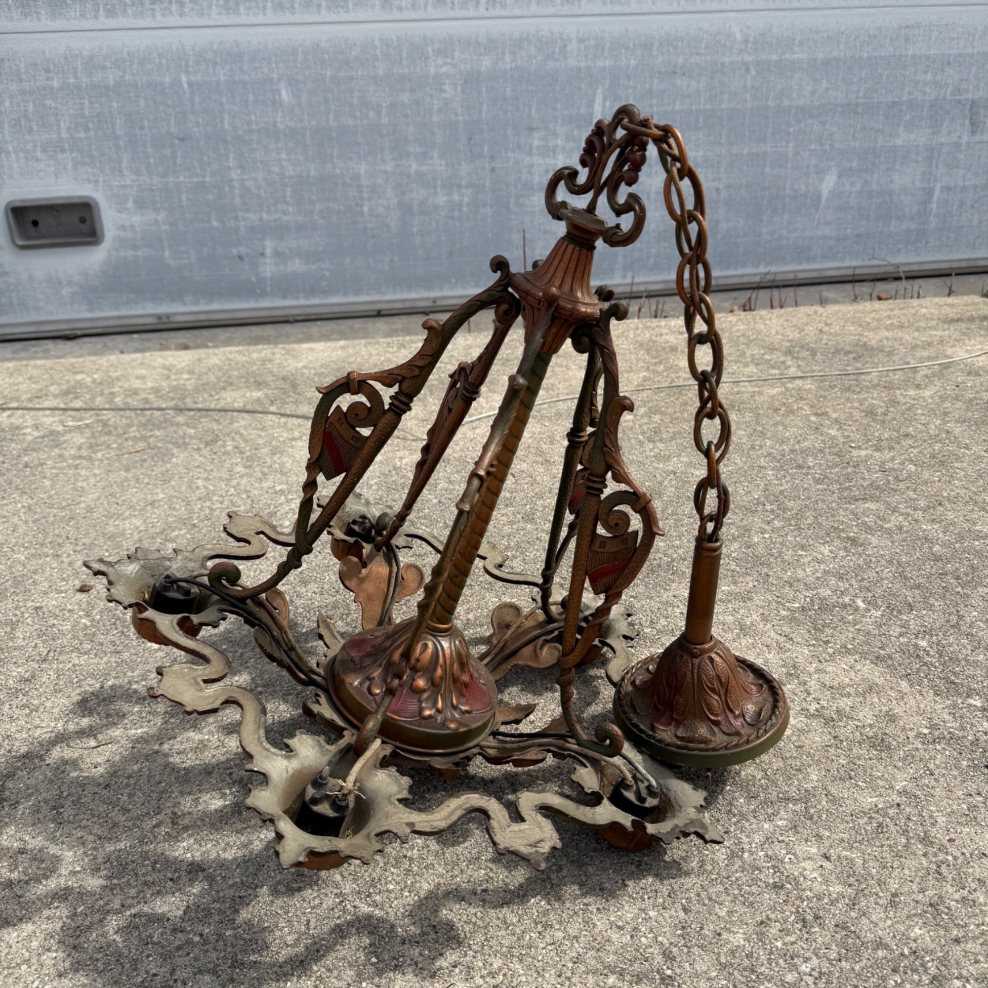 Antique Art Nouveau Victorian Hanging Ceiling Light Fixture Chandelier 5-Bulb