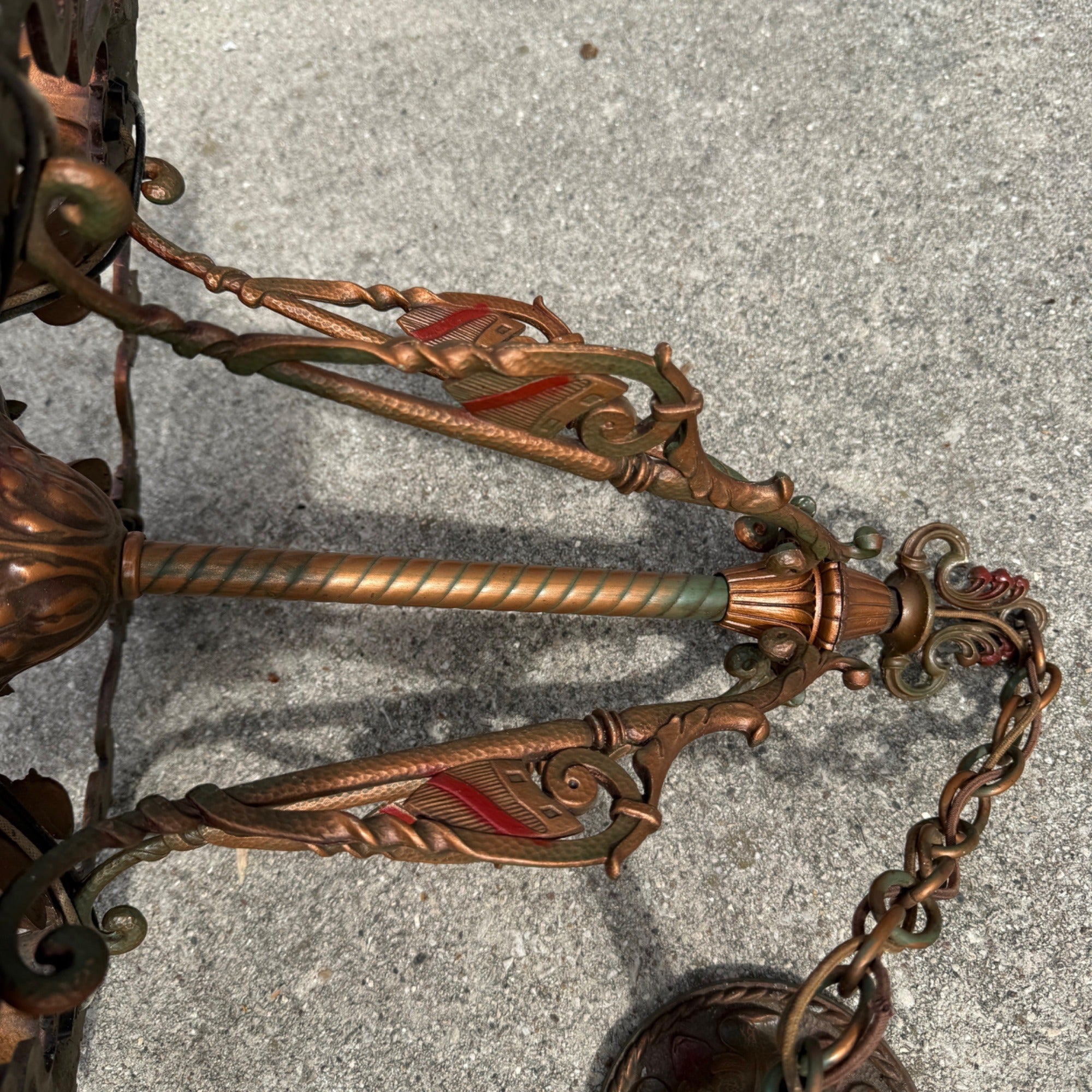 Antique Art Nouveau Victorian Hanging Ceiling Light Fixture Chandelier 5-Bulb