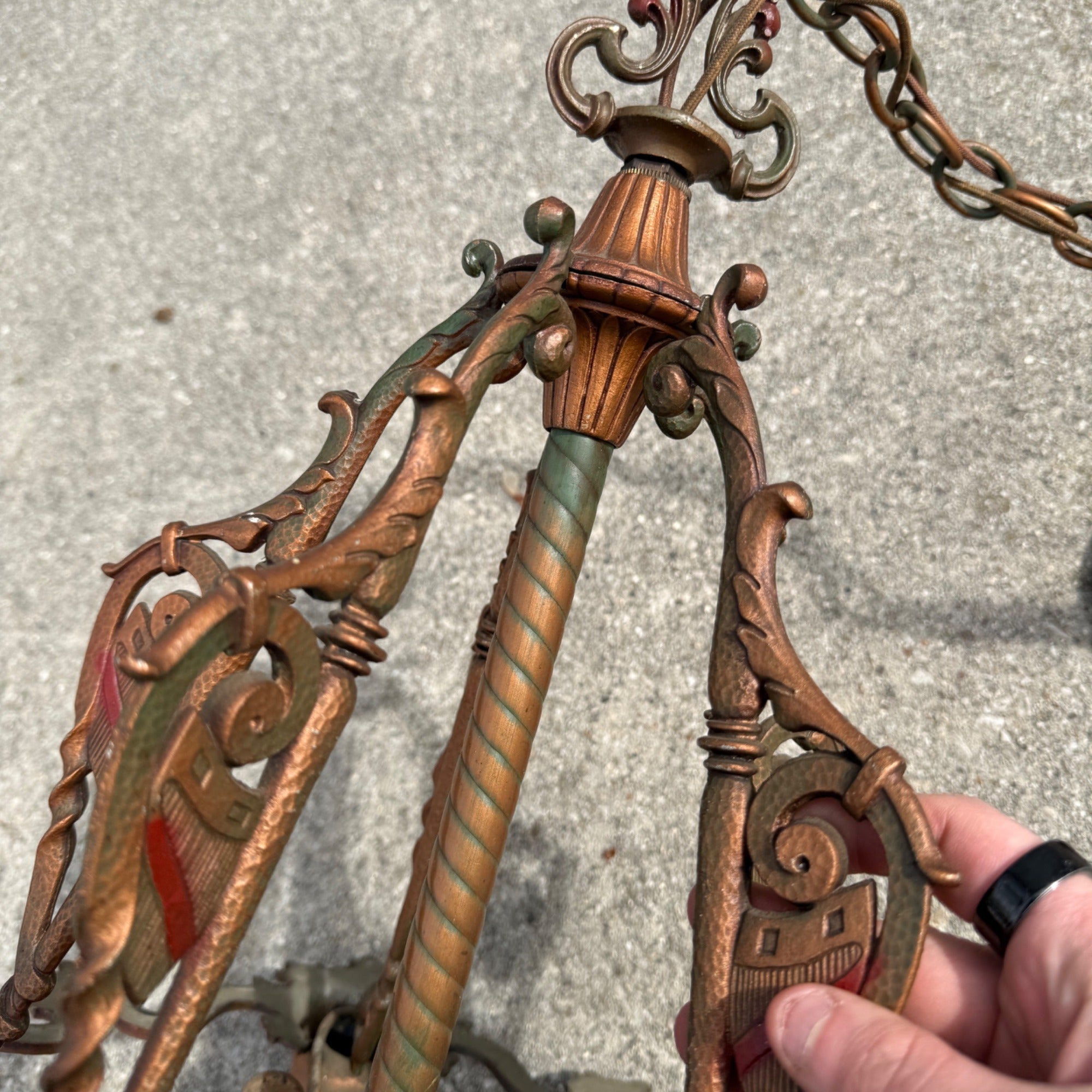 Antique Art Nouveau Victorian Hanging Ceiling Light Fixture Chandelier 5-Bulb