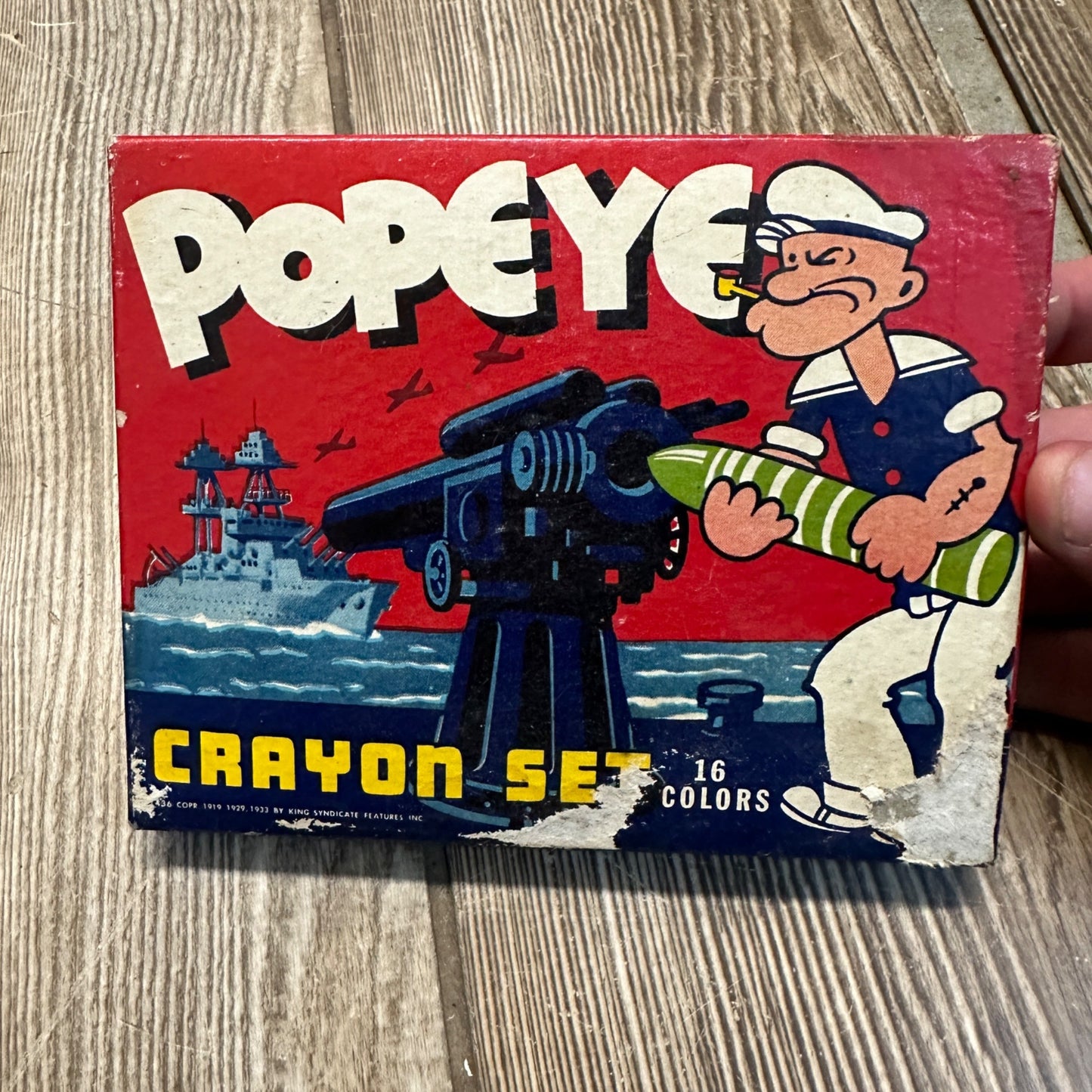 POPEYE VINTAGE ORIGINAL 1930'S 16 CRAYON SET KING SYNDICATE ORIG. BOX WAR