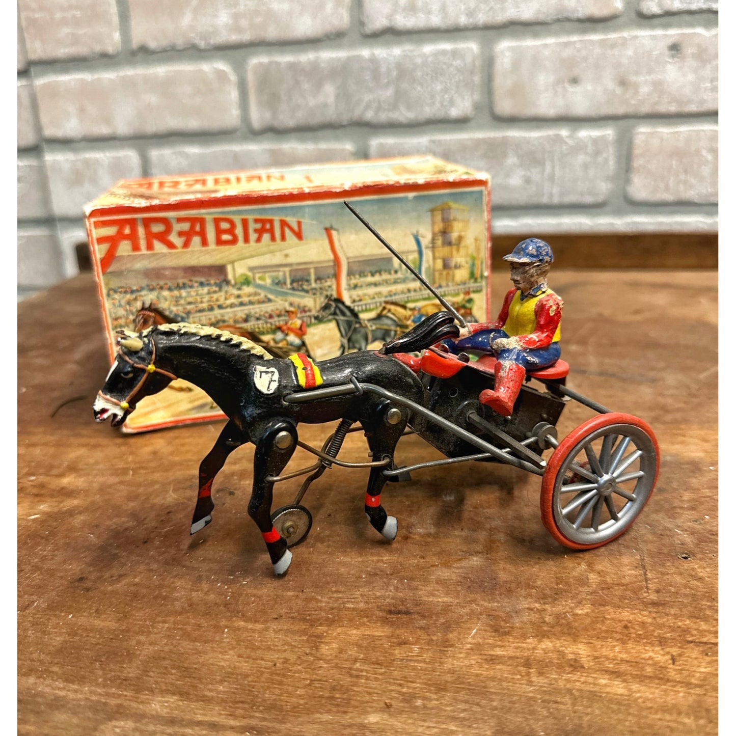 Vintage 1950s Arabian Racing Horse Windup Toy DGM West Germany + Box