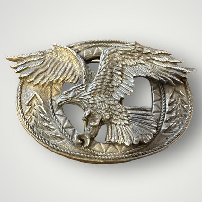 Vintage American Bald Eagle Patriotic Solid Pewter EJC Belt Buckle