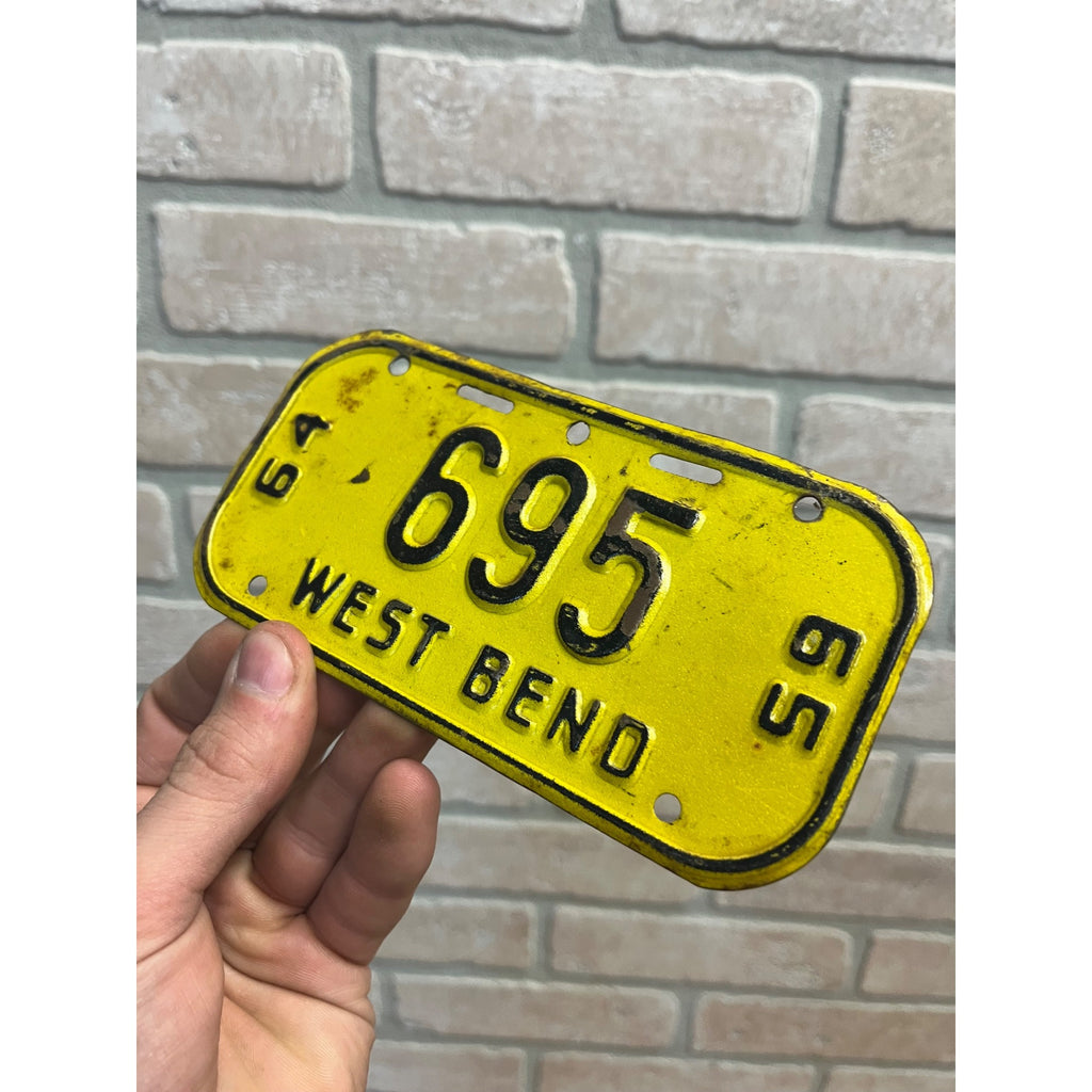 Vintage Wisconsin Bicycle Bike License Plate Embossed West Bend 1964-1965