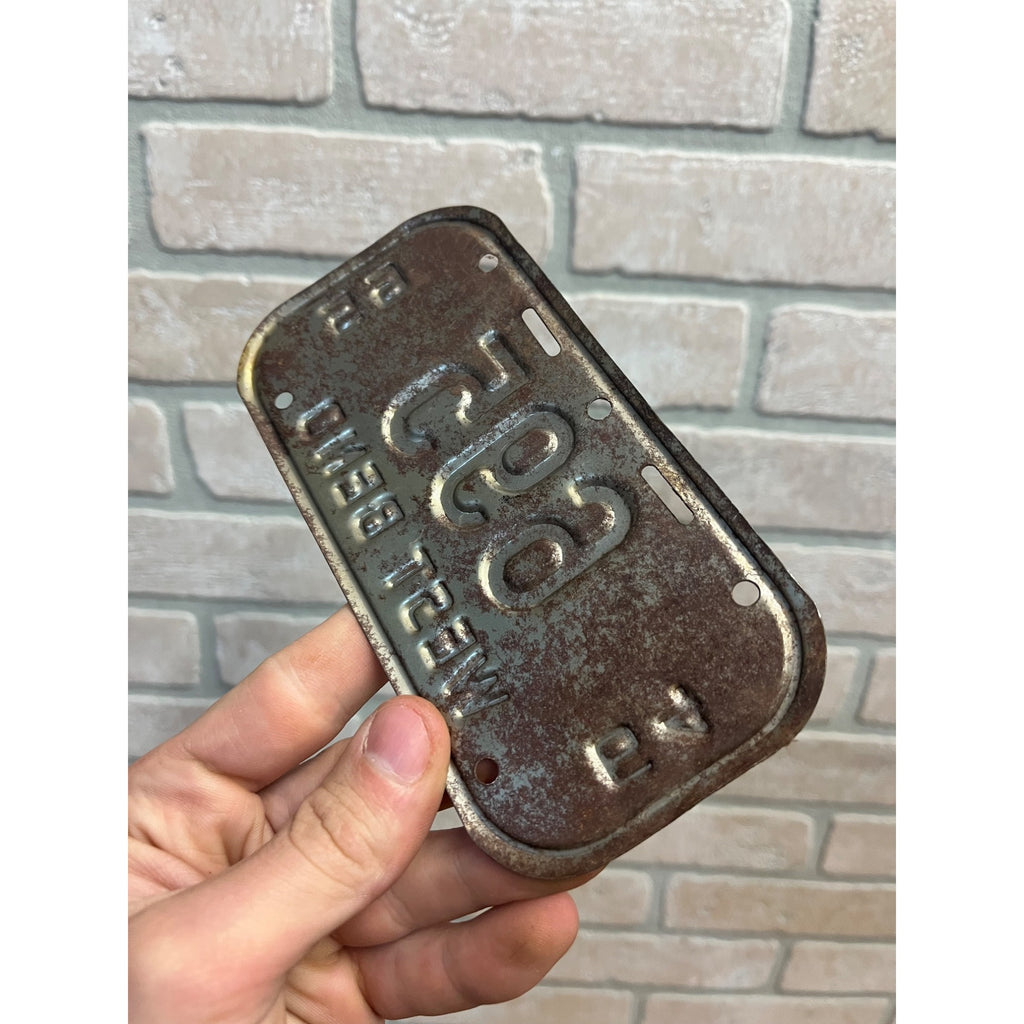 Vintage Wisconsin Bicycle Bike License Plate Embossed West Bend 1964-1965