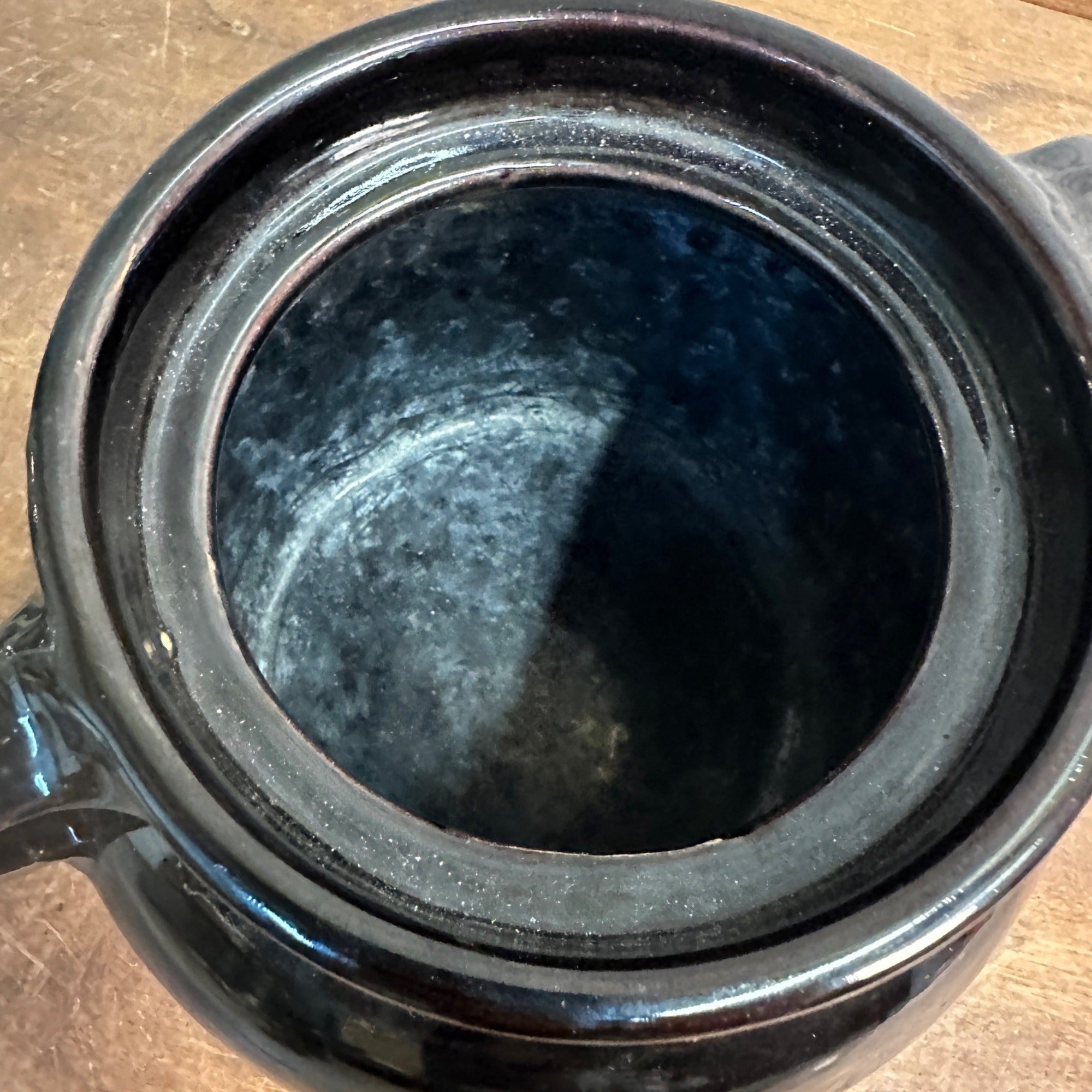 Antique Two-Tone Black Dark Brown Bean Pot Stoneware Pottery No Lid