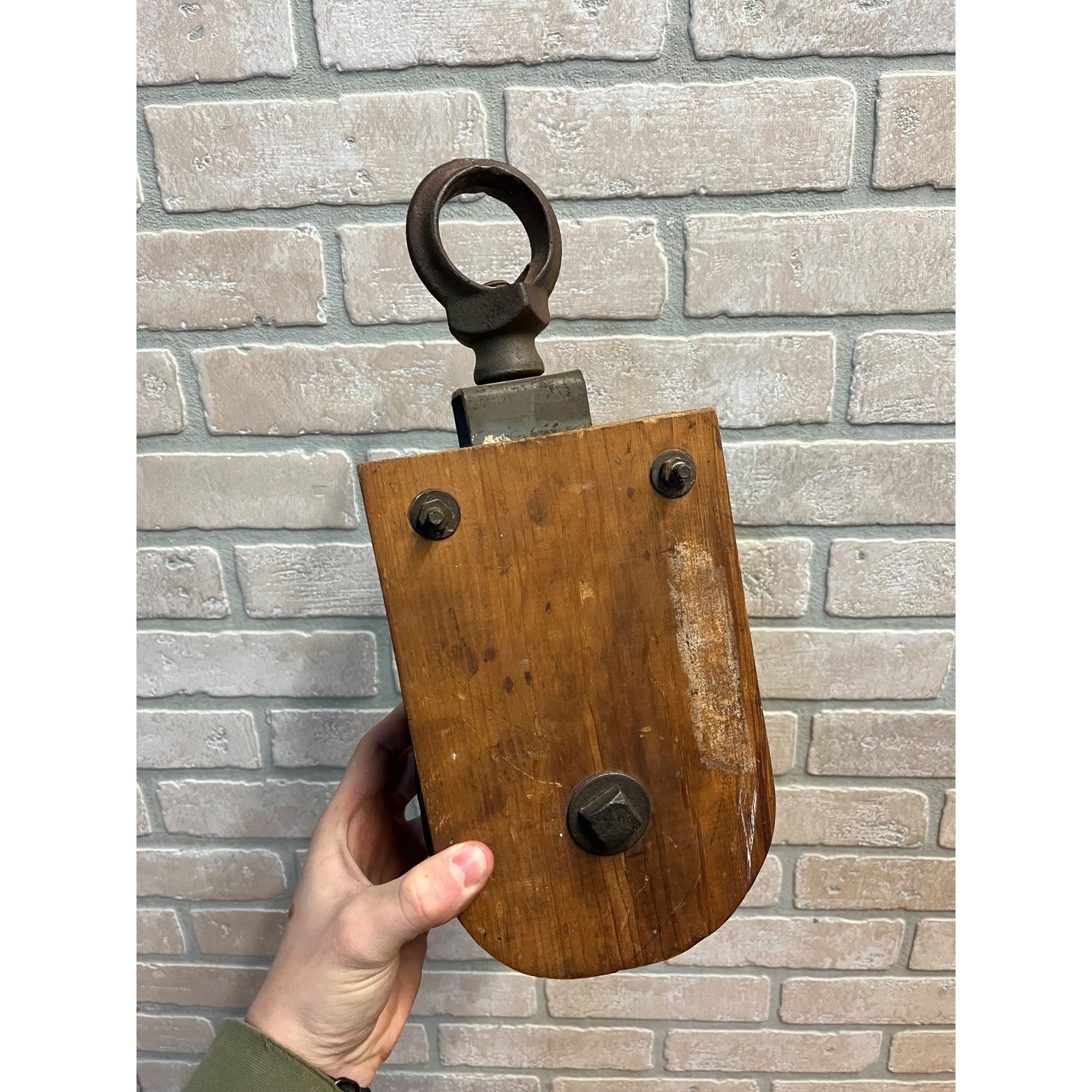 Antique Vintage Large Wooden 13.5" Hay Trolley Farm Rope Pulley