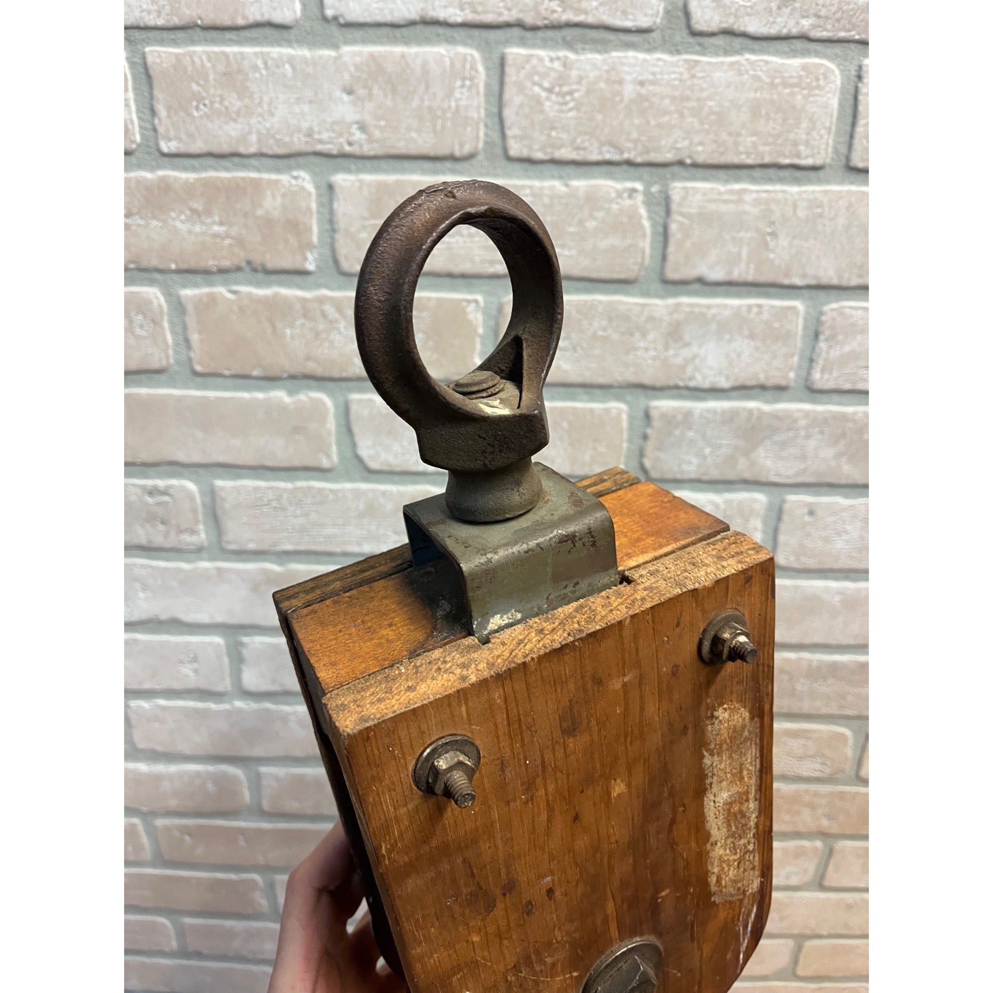 Antique Vintage Large Wooden 13.5" Hay Trolley Farm Rope Pulley